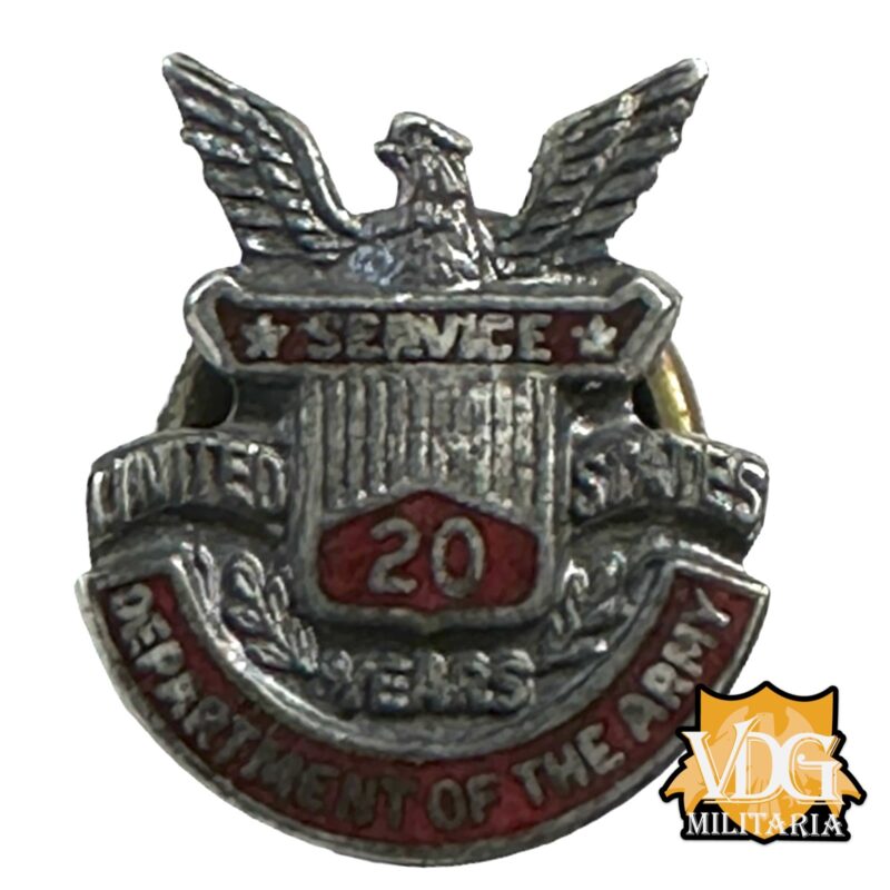 WW2 US Department of The Army 20 Year Service Screw Back Pin Badge