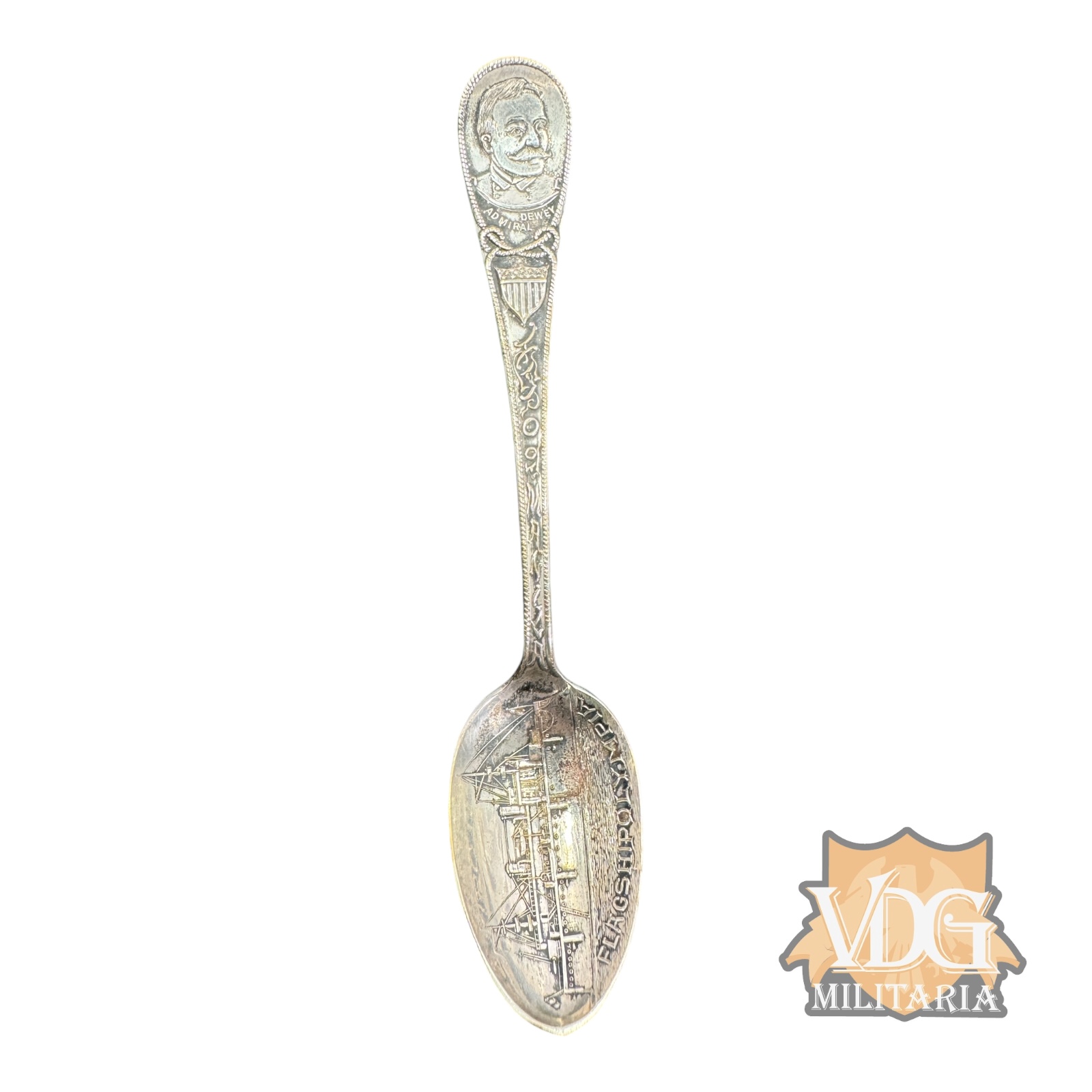 Spanish American War Flag Ship Olympia Admiral Dewey Commemorative Silver Plate Standard Spoon