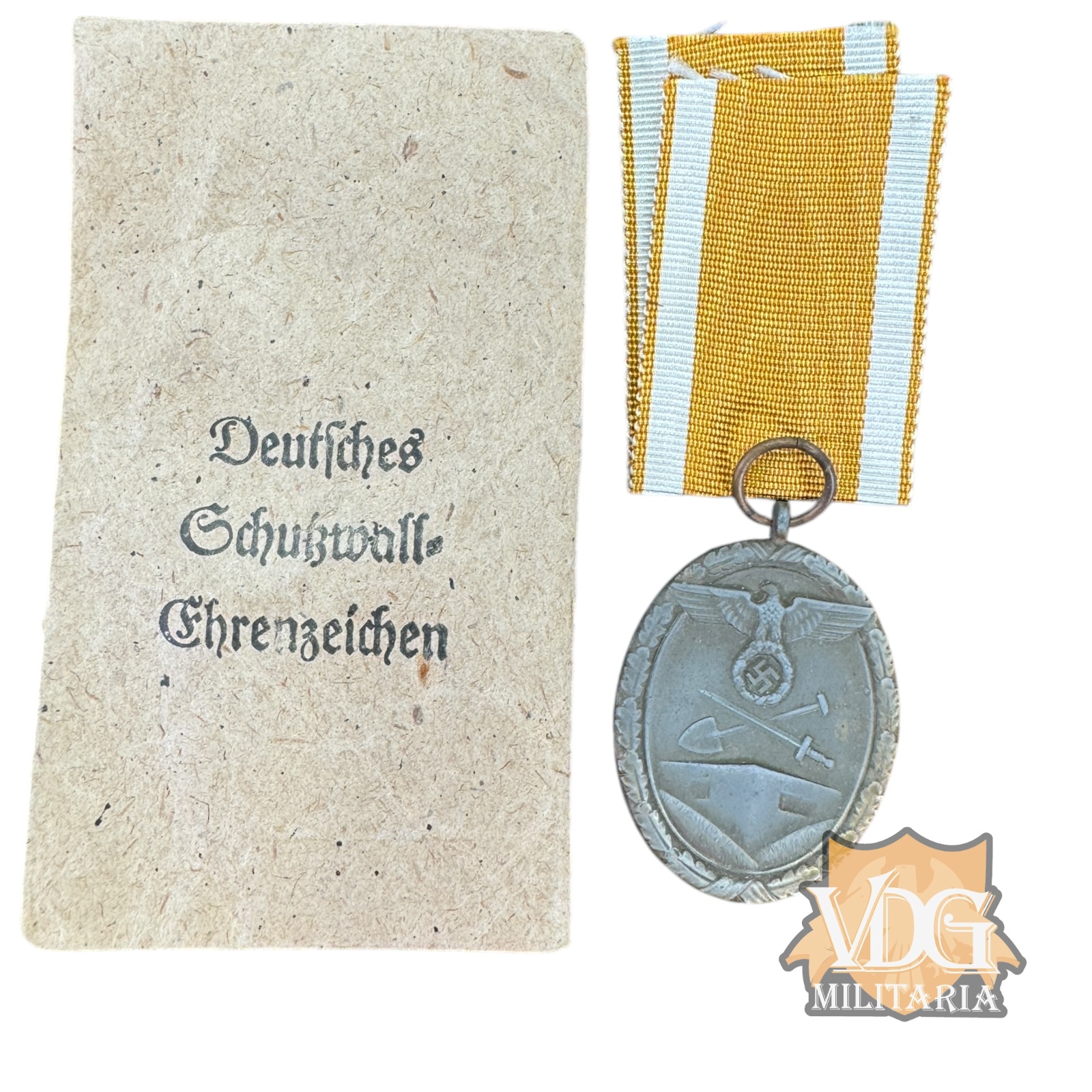 WW2 German West Wall Medal (Deutsches Schutzwall-Ehrenzeichen) with Original Paper Packet - Carl Poellath, Schrobenhausen