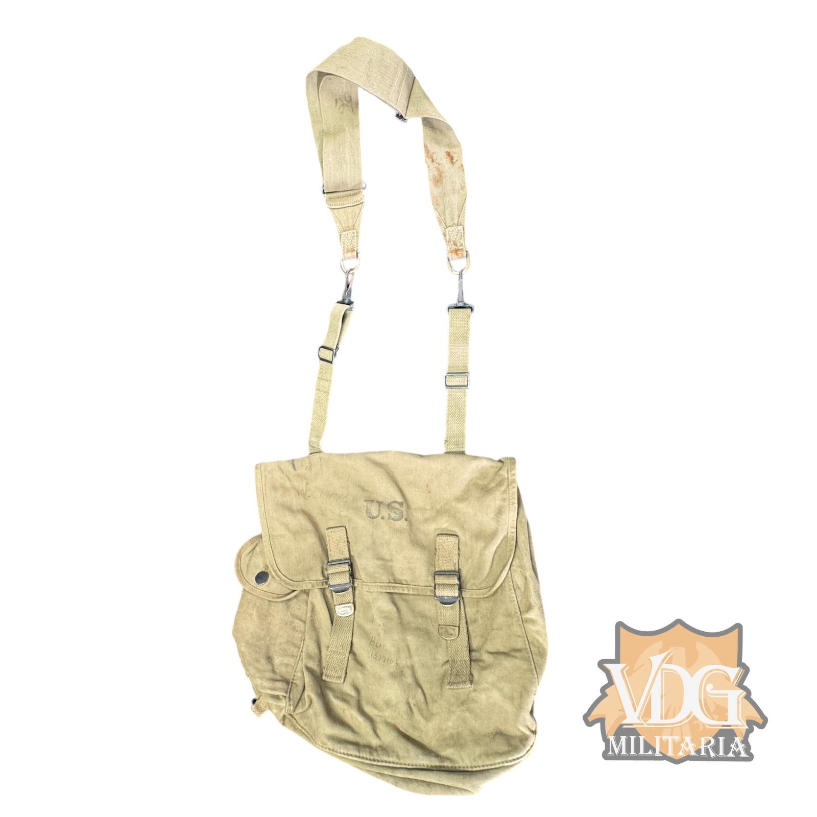 WW2 US M1936 Mussette Bag with Strap-Named/Numbered "Paul Blais"