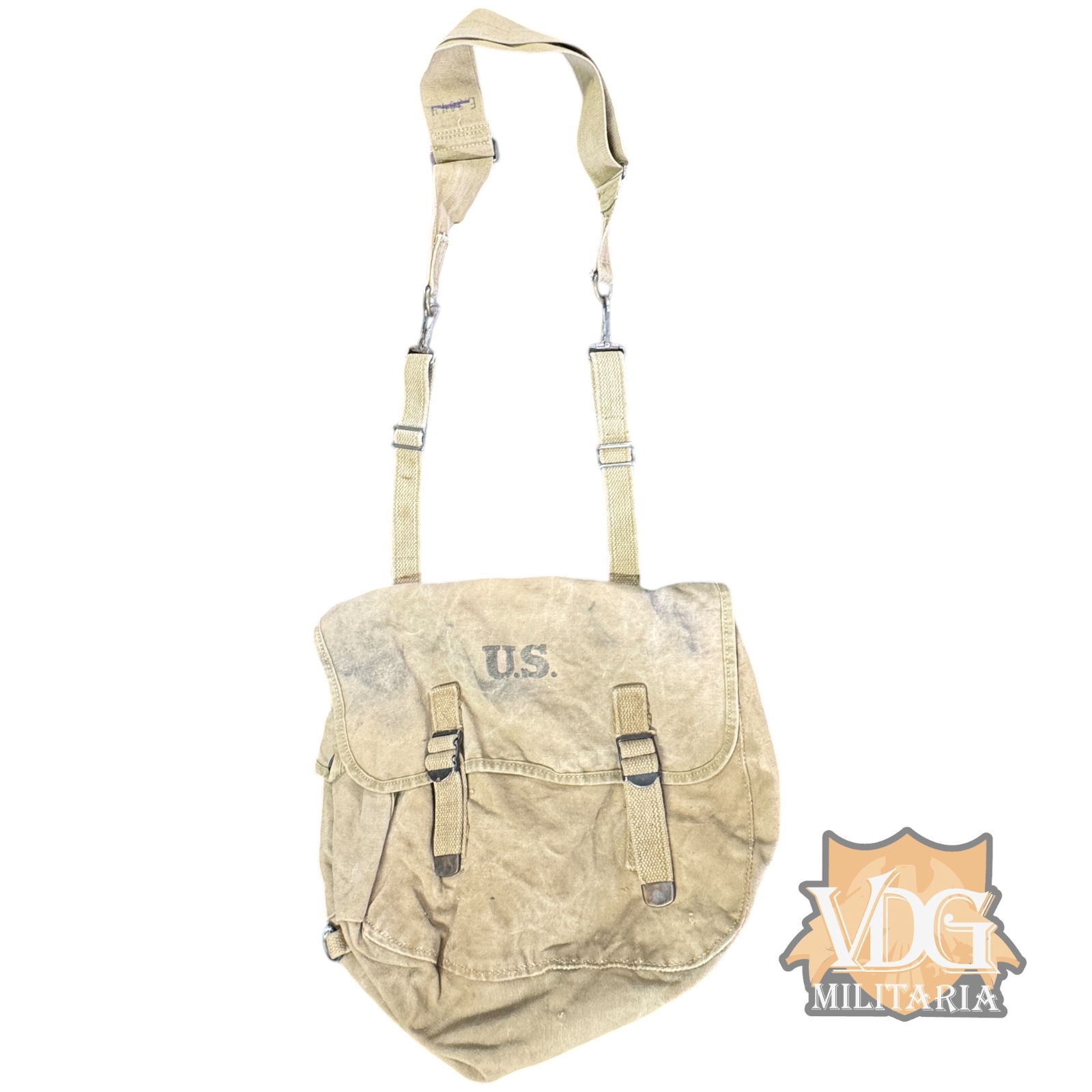 WW2 US M1936 Mussette Bag with Strap-Puce Manufacturing Co, Kansas City 1942 Dated
