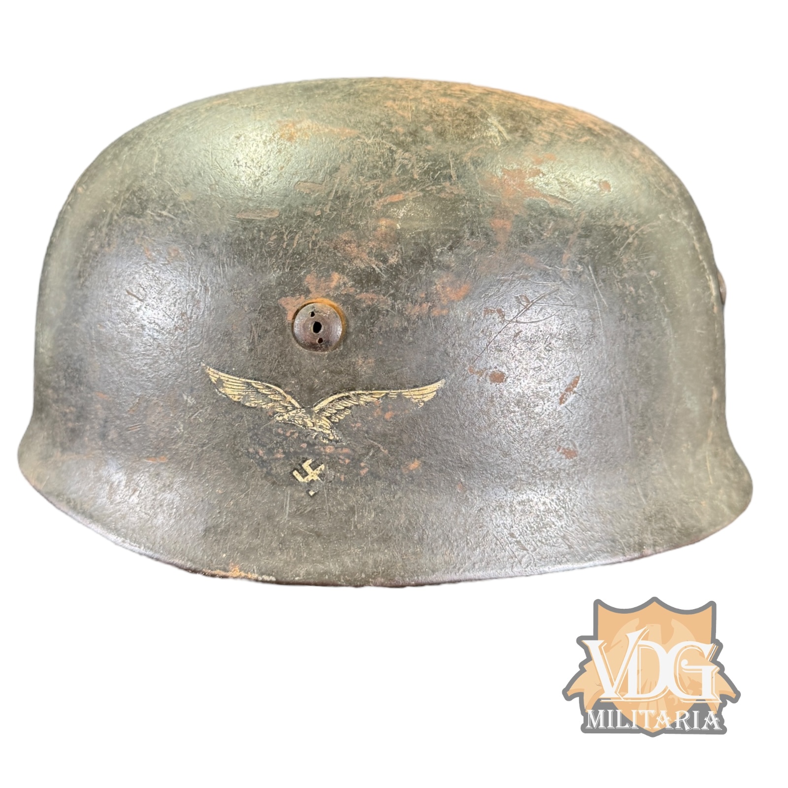 WW2 German Luftwaffe Fallschirmjäger M38 SD ET71 Helmet, Batch 1235, KIA Bullet Hole, Named "Perlick"
