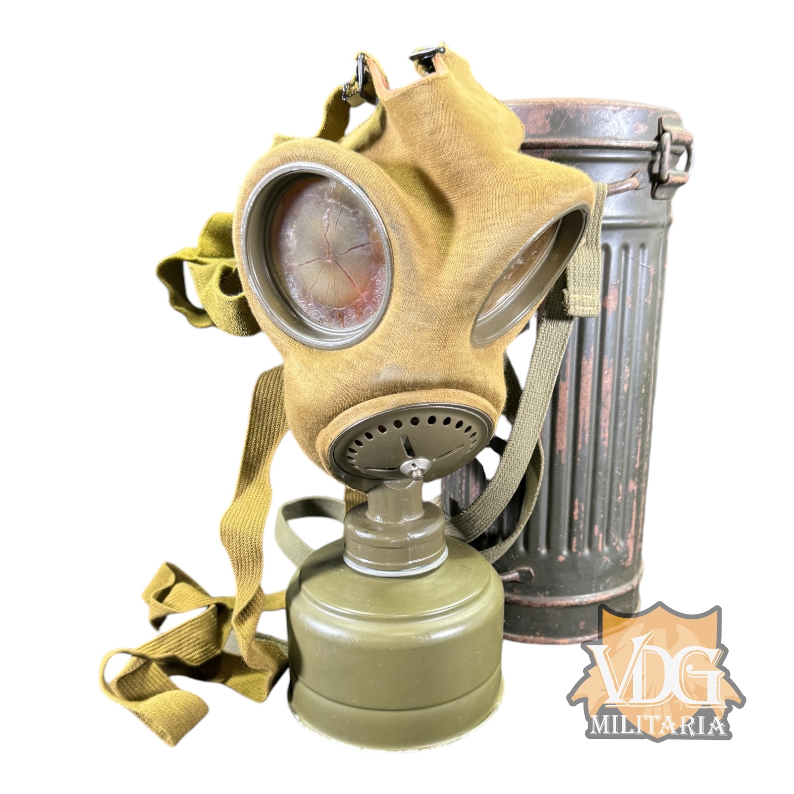 WW2 German Reissued Czech Gas Mask with Canister - Complete Set with Straps and Filter - "CH37" Stamped