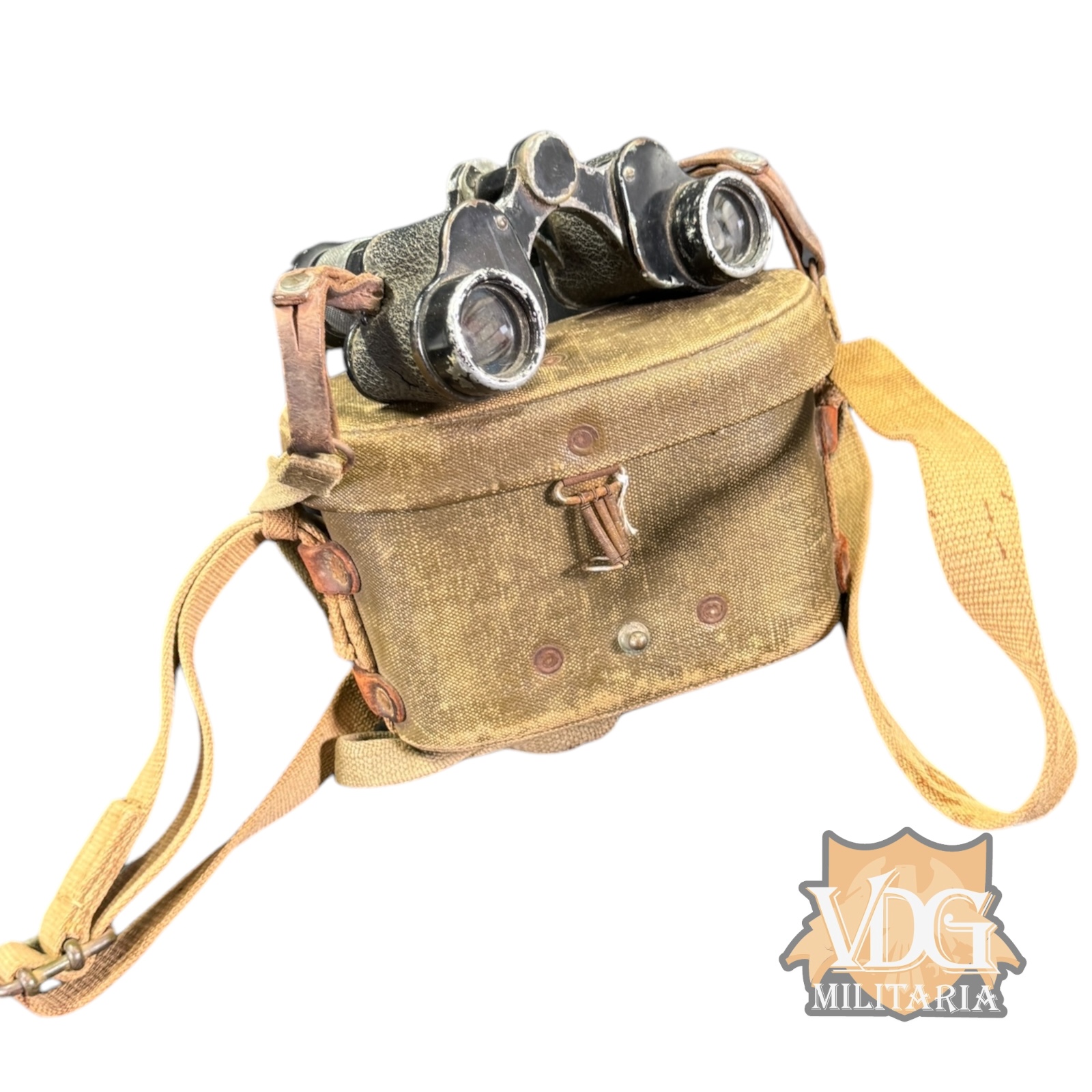 WW2 Imperial Japanese Military Binoculars with Canvas Case - 7x9 Optics, Complete with Strap