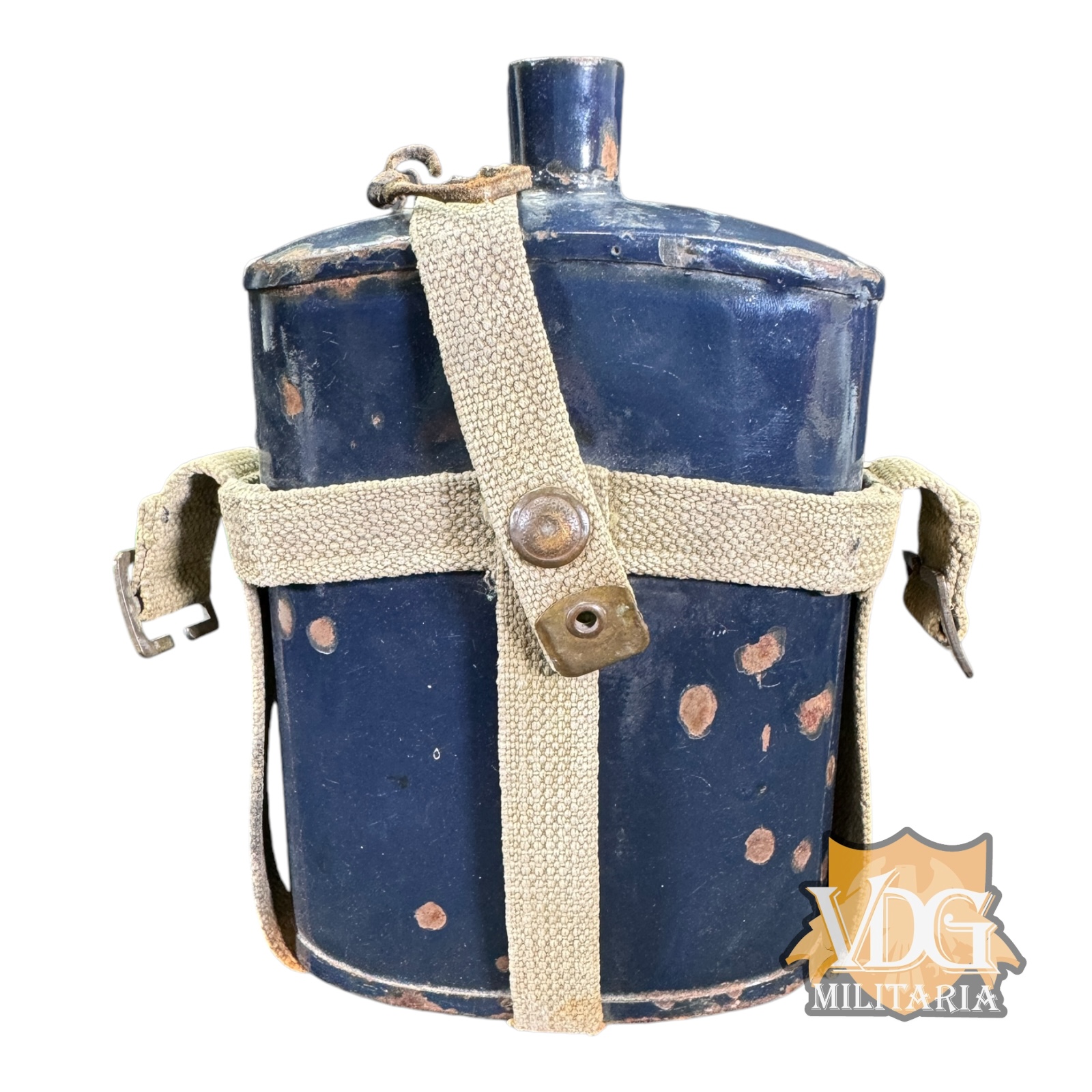 WW1 British Blue Enamel Canteen with Canvas Straps