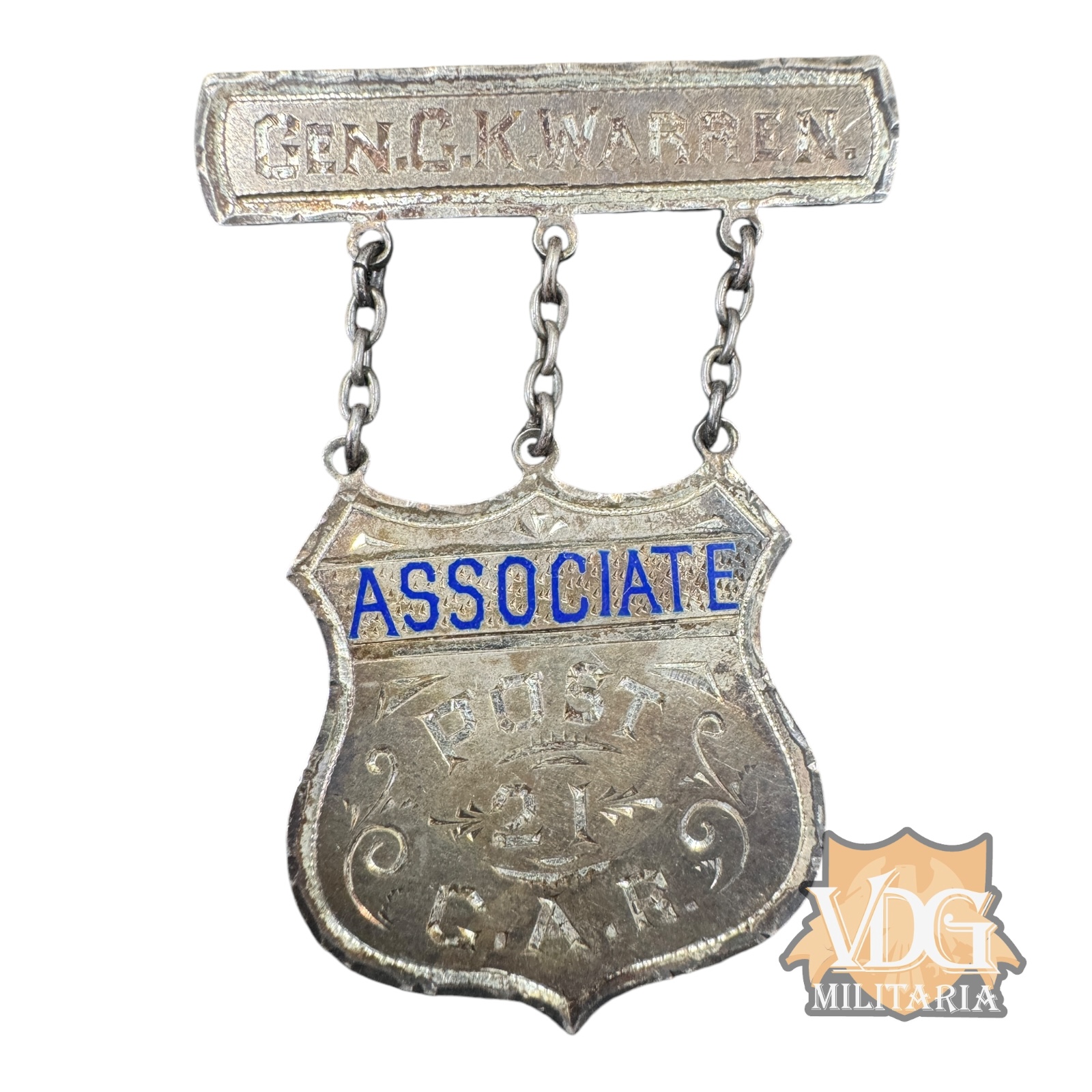 US Civil War Union Veteran Grand Army of the Republic (GAR) Associate Badge – Gen. G.K. Warren, Post 21