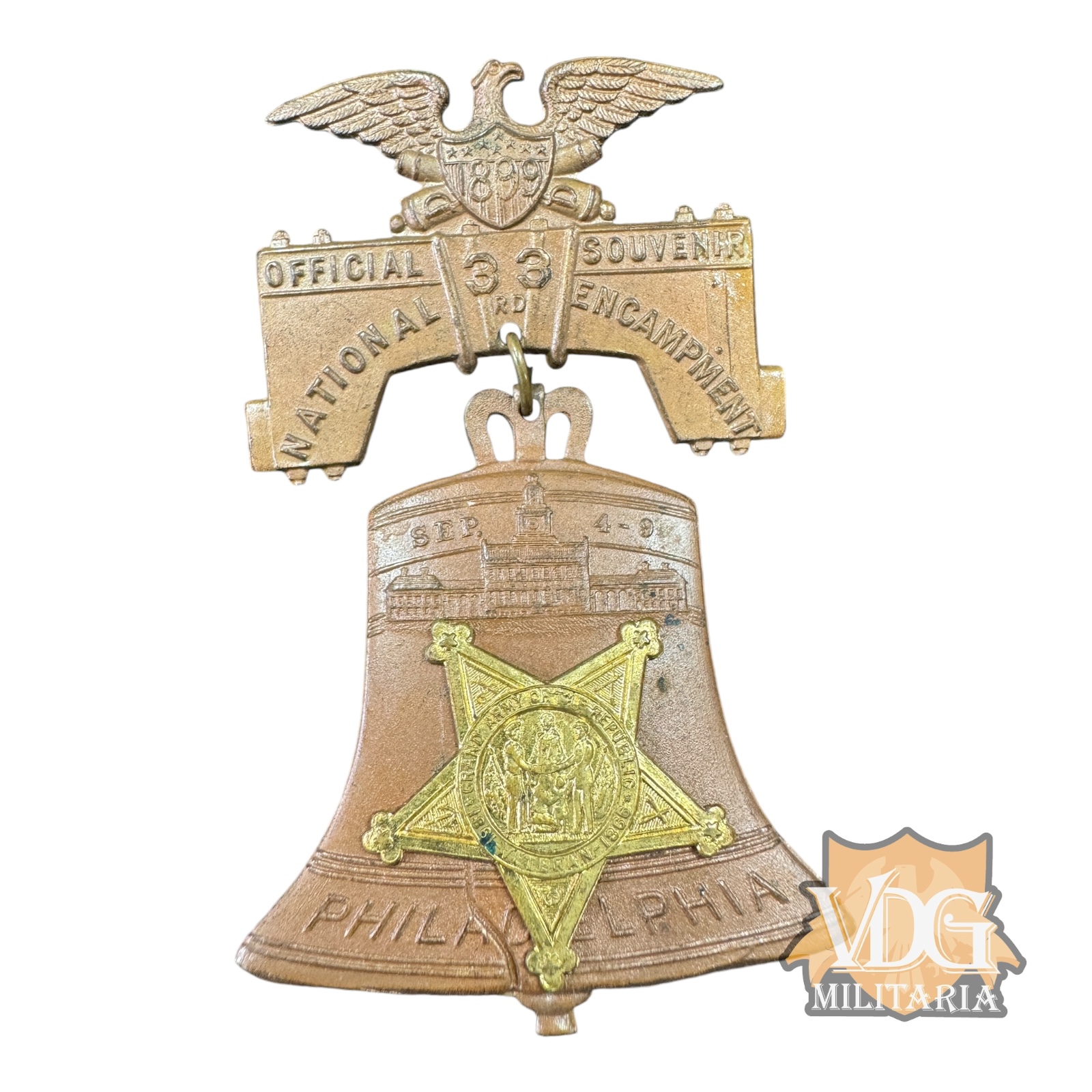 US Civil War Union Veteran 33rd National Encampment Grand Army of the Republic (GAR) Souvenir Badge – Philadelphia, 1899