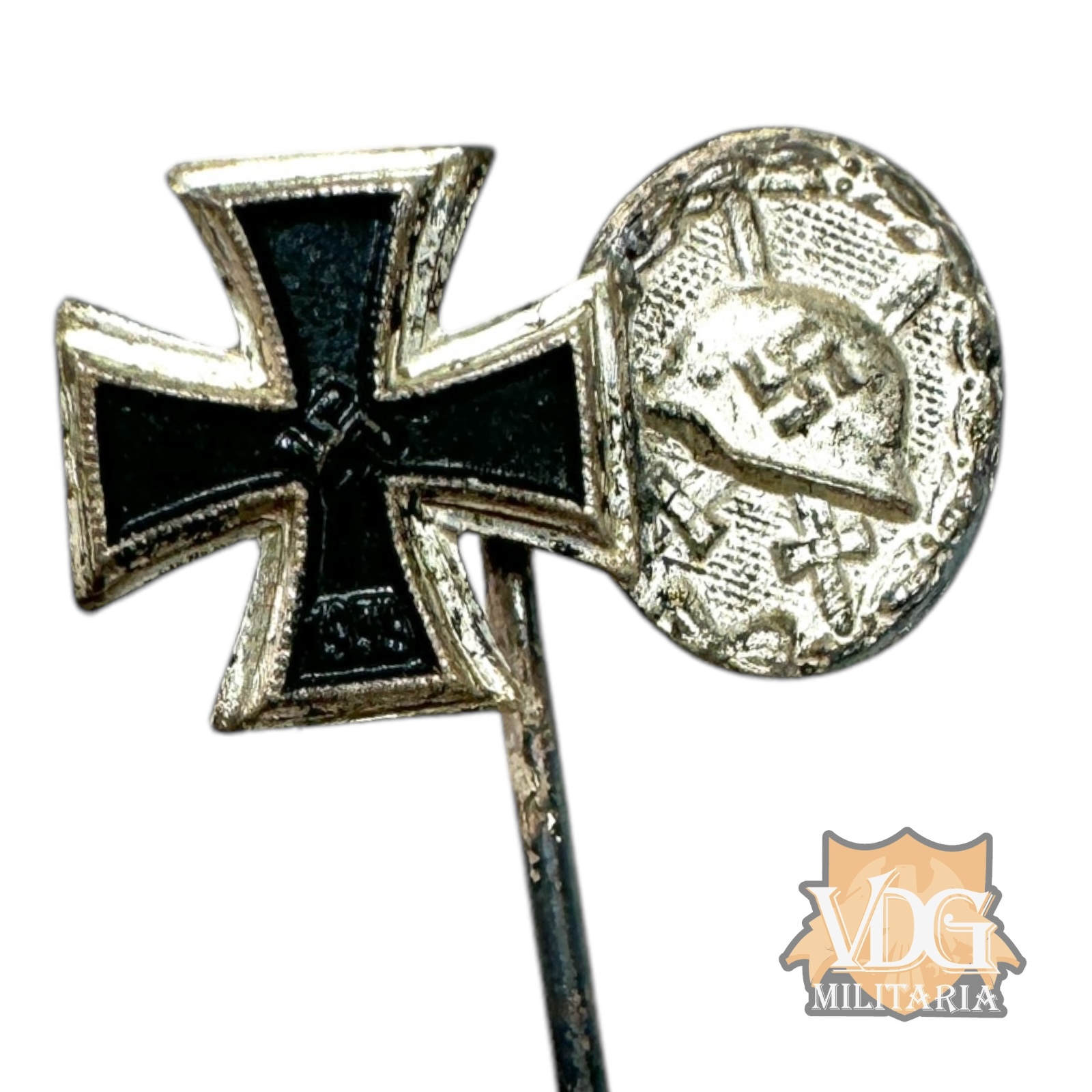 WW2 German Iron Cross & Silver Wound Badge Stickpin