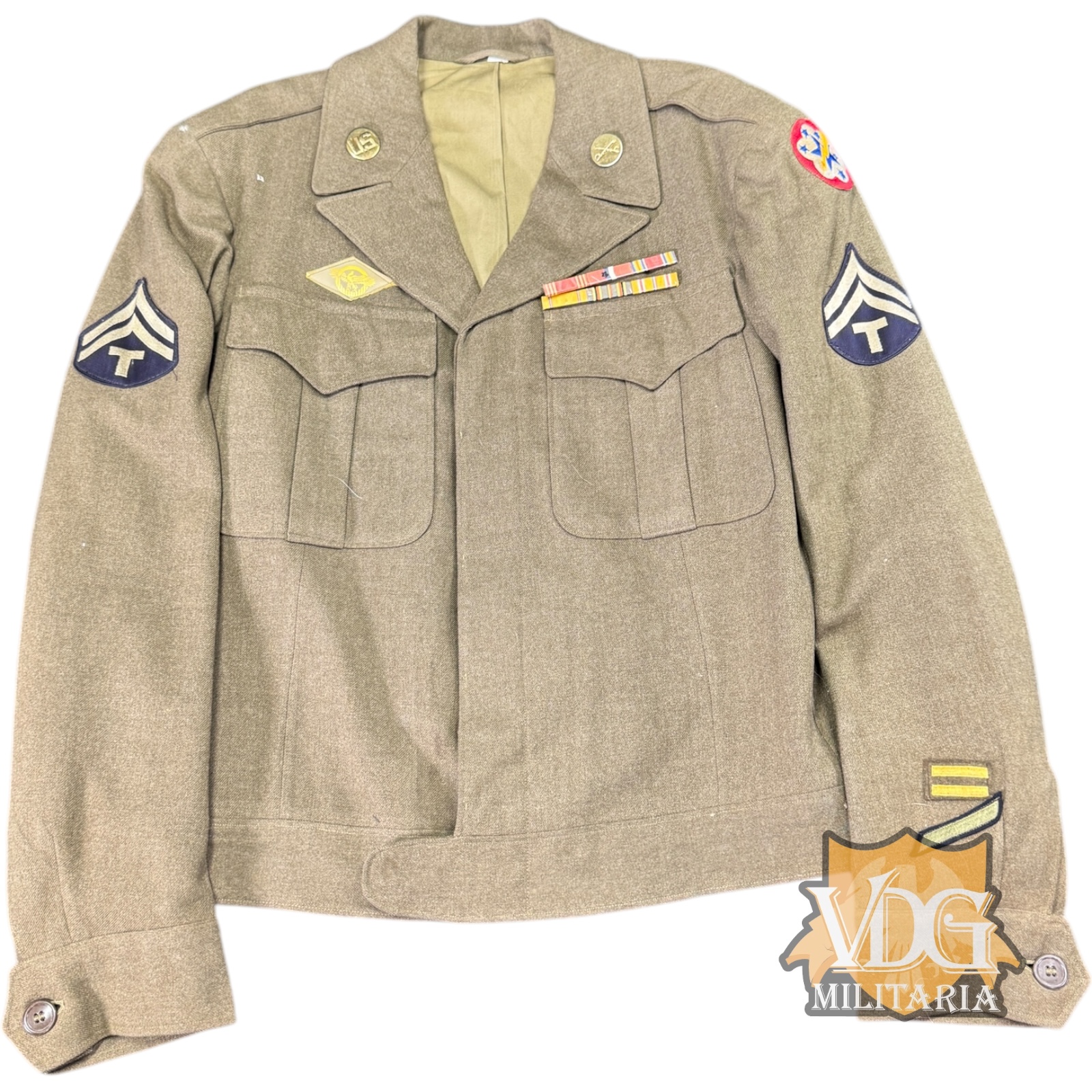 WW2 US Army US Army Forces West Pacific T/5 Cavalry Ike Jacket with Ribbons Size 38L 1944 Dated