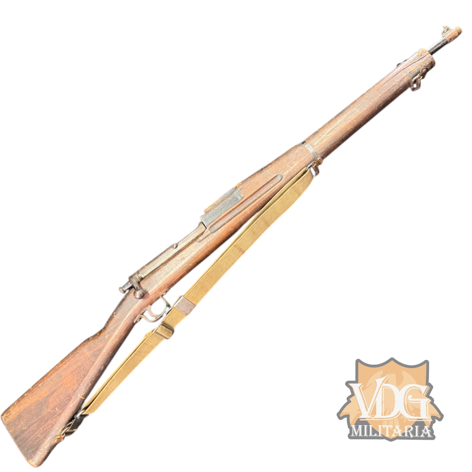 WW2 US Army Parris-Dunn Wooden 1903 Training Rifle with Canvas Sling - Missing Butt Plate (Non Gun)