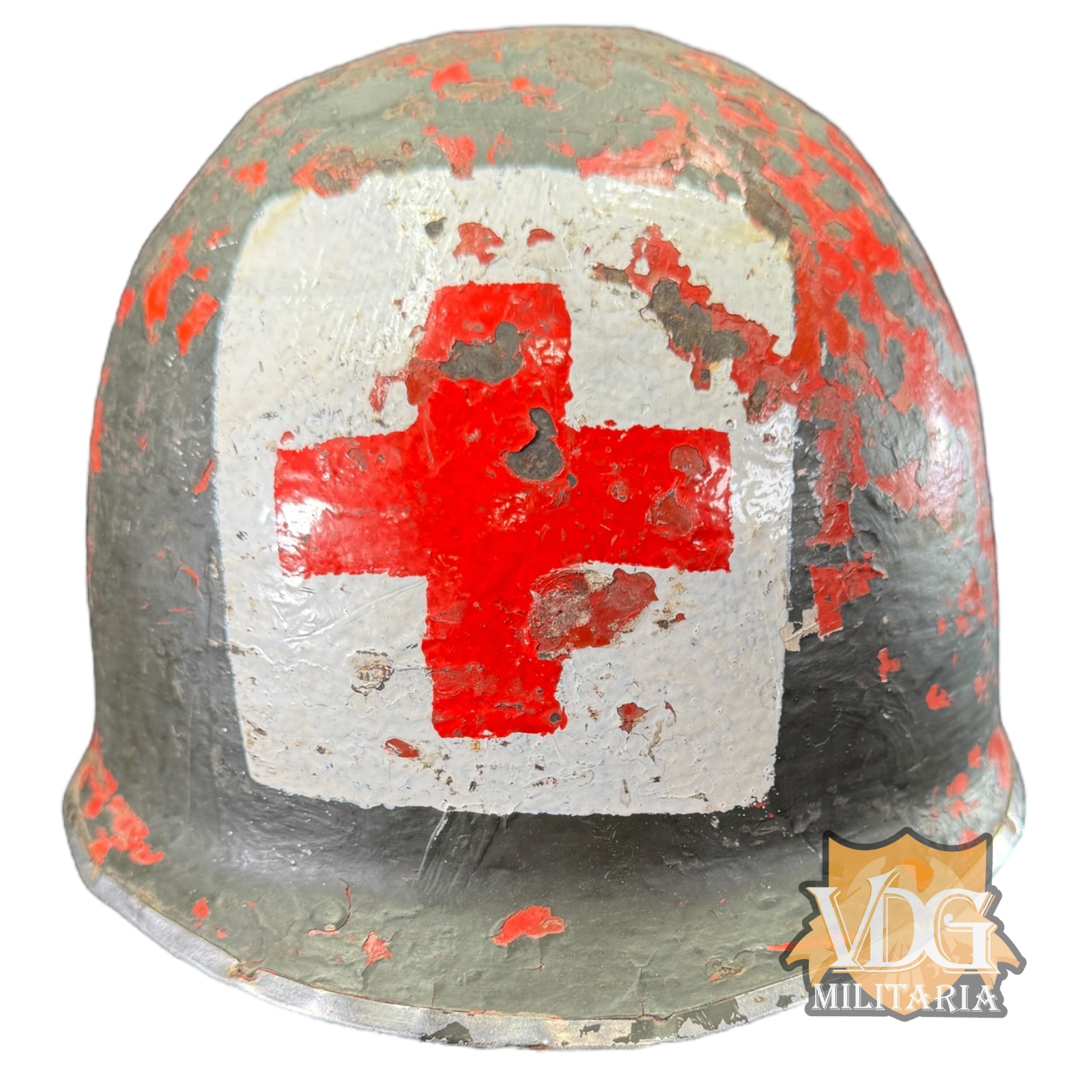M1 Helmet Clone, Unknown Origin, Red Cross Medical Use, Multi-Layer Paint