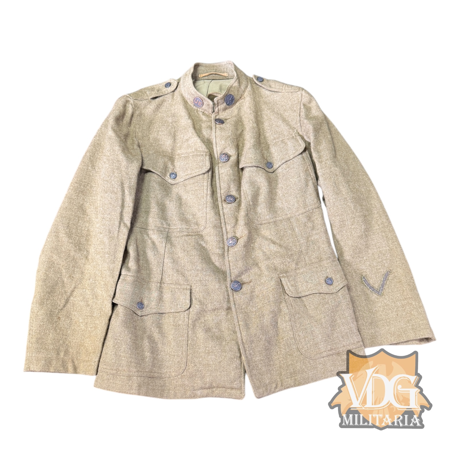 WW1 US Army Company E Infantry Wool Tunic - Named (Faint Ink), Size 7 Regular