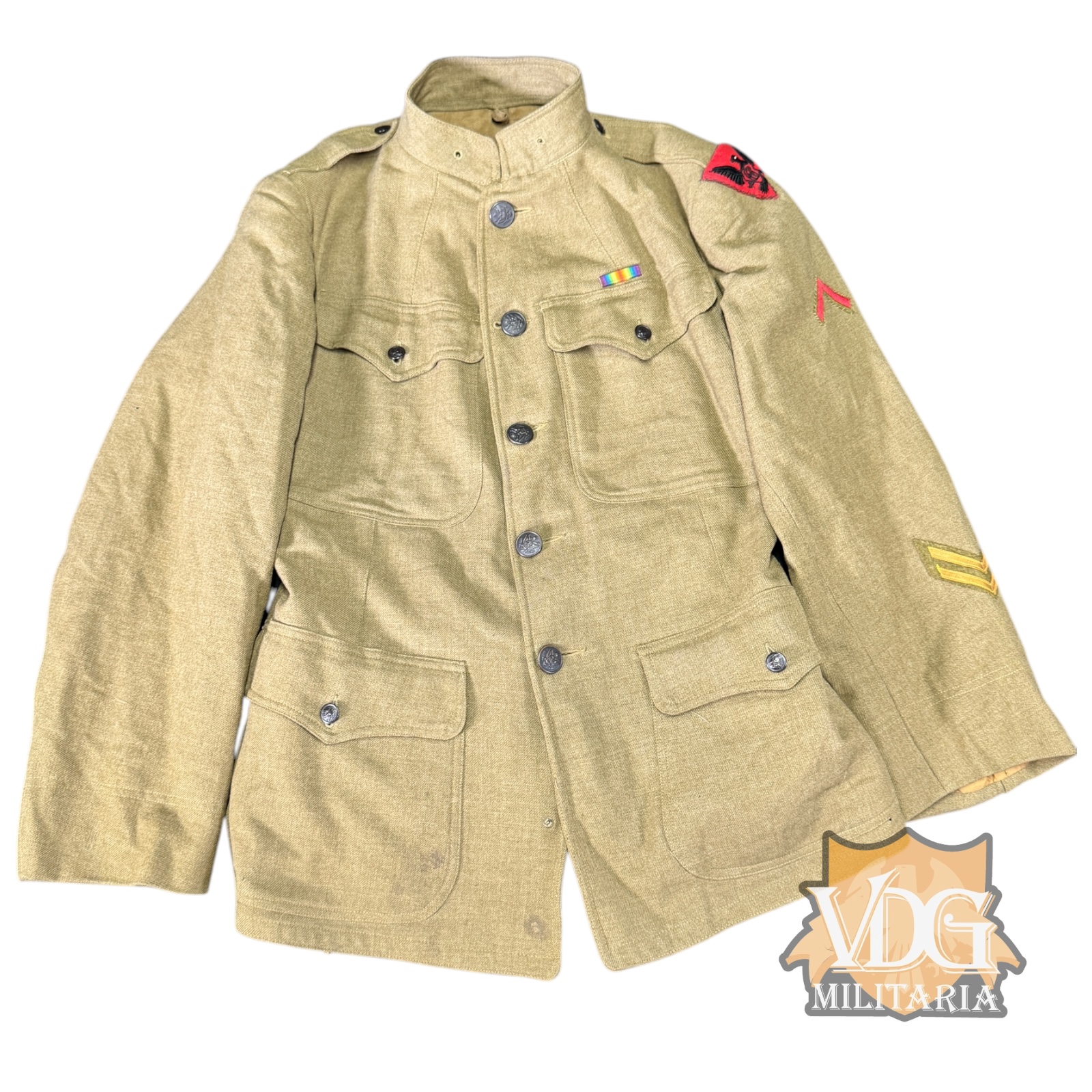 WW1 US Army Black Hawk Division (86th Infantry Division) Wool Service Jacket with Victory Ribbon, Overseas and Discharge Chevrons, 1917 Dated