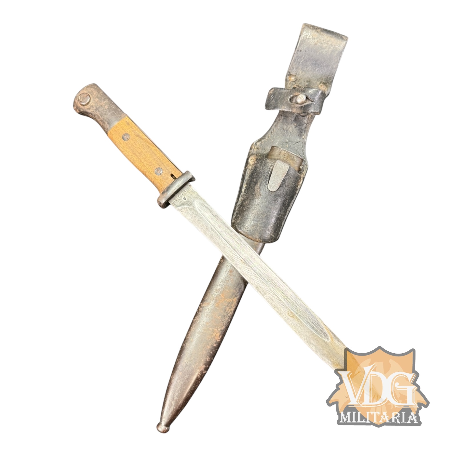 WW2 German K98 Bayonet with Leather Frog, 43asw Maker Mark E. & F. Horster & Co. Solingen