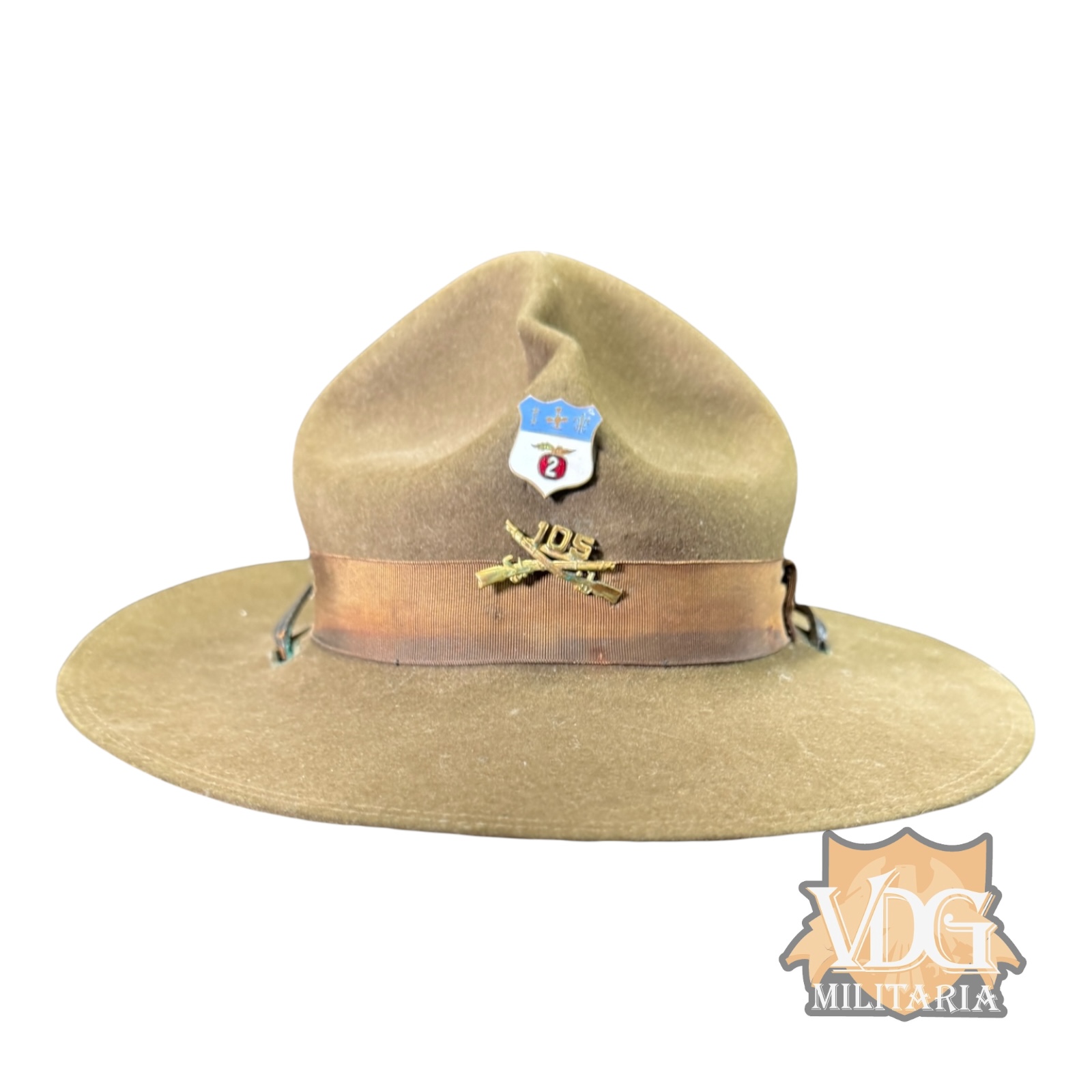 WW2 US Army Officer’s Campaign Hat - Knox Maker, 105th Infantry Badge and 2nd Division Pin