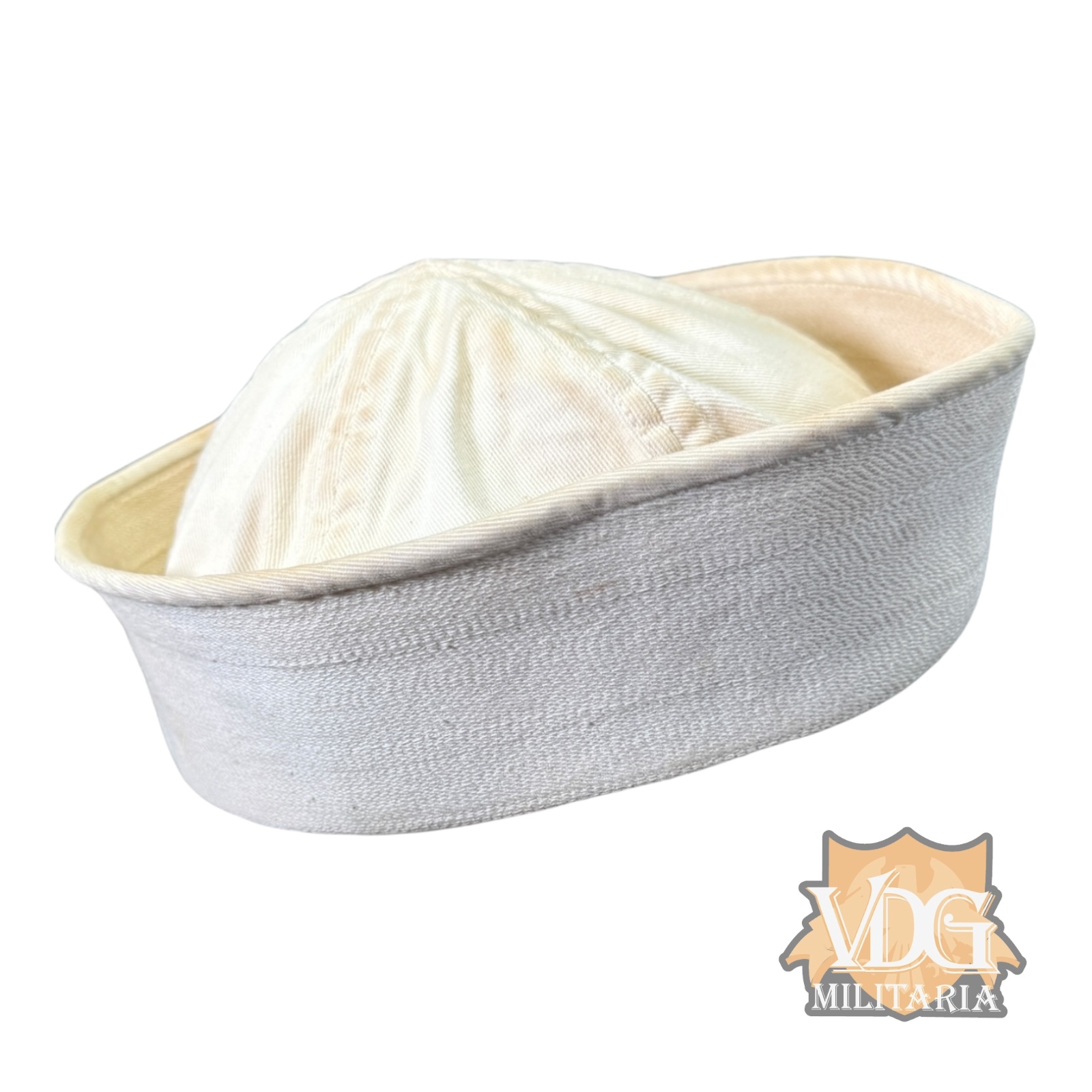 US Navy Sailor's White Dixie Cup Hat with Stencil Marking A.W.E. C.V.