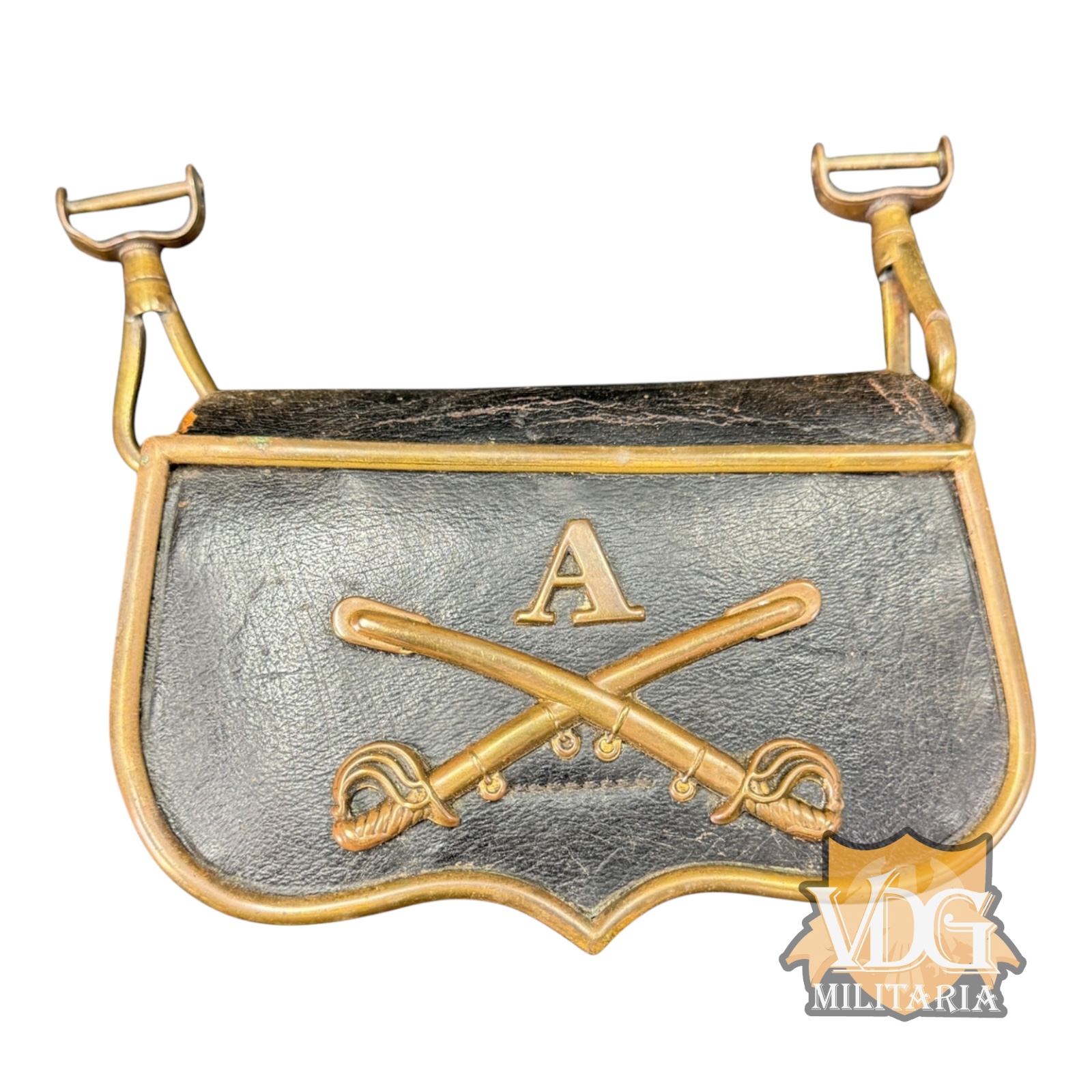 US Civil War Union Officer's Co. A Cavalry Cartridge Box with Crossed Sabers Brass Insignia