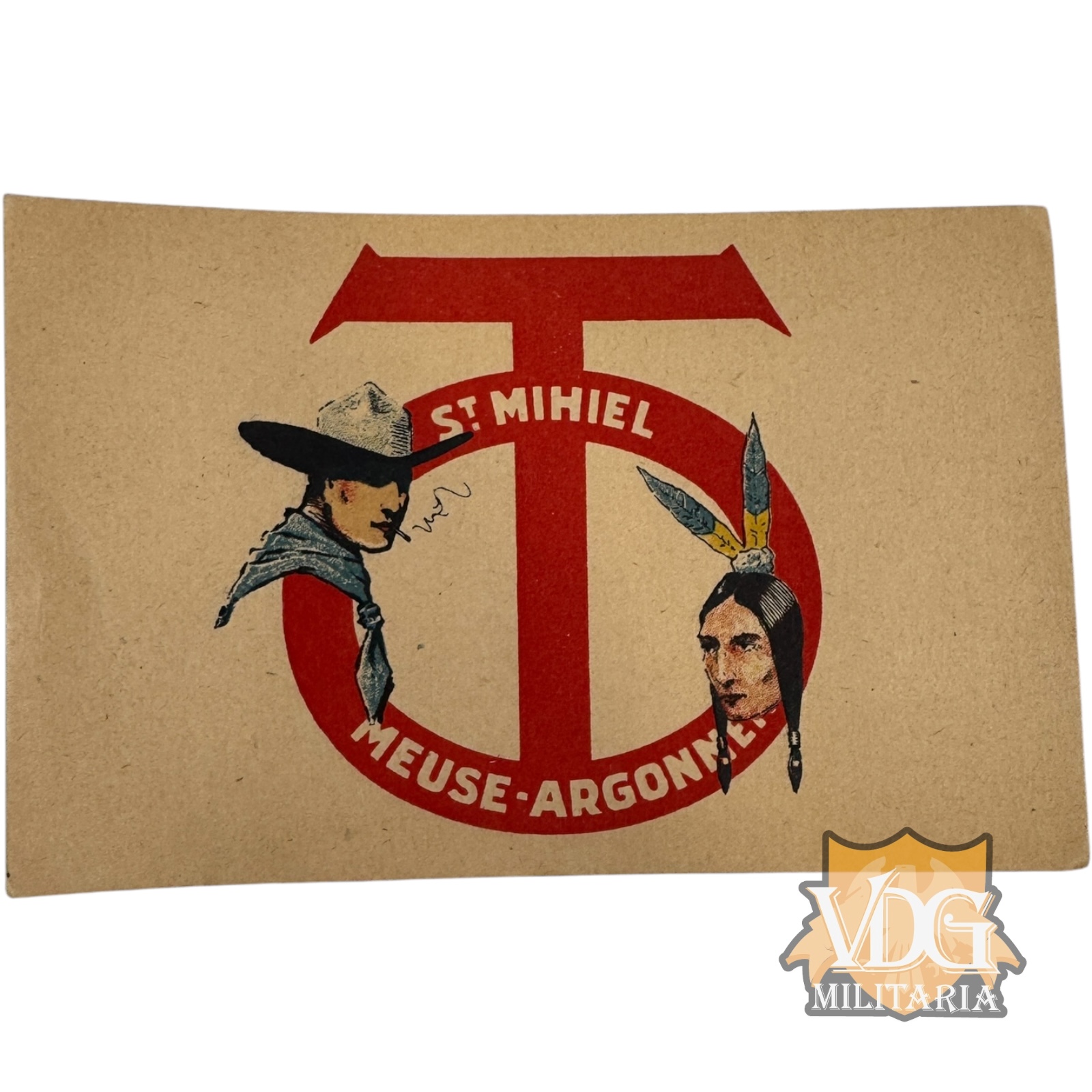 WW1 US 90th Division Texas-Oklahoma "Tough 'Ombres" St. Mihiel Meuse-Argonne Cowboy & Indian Postcard