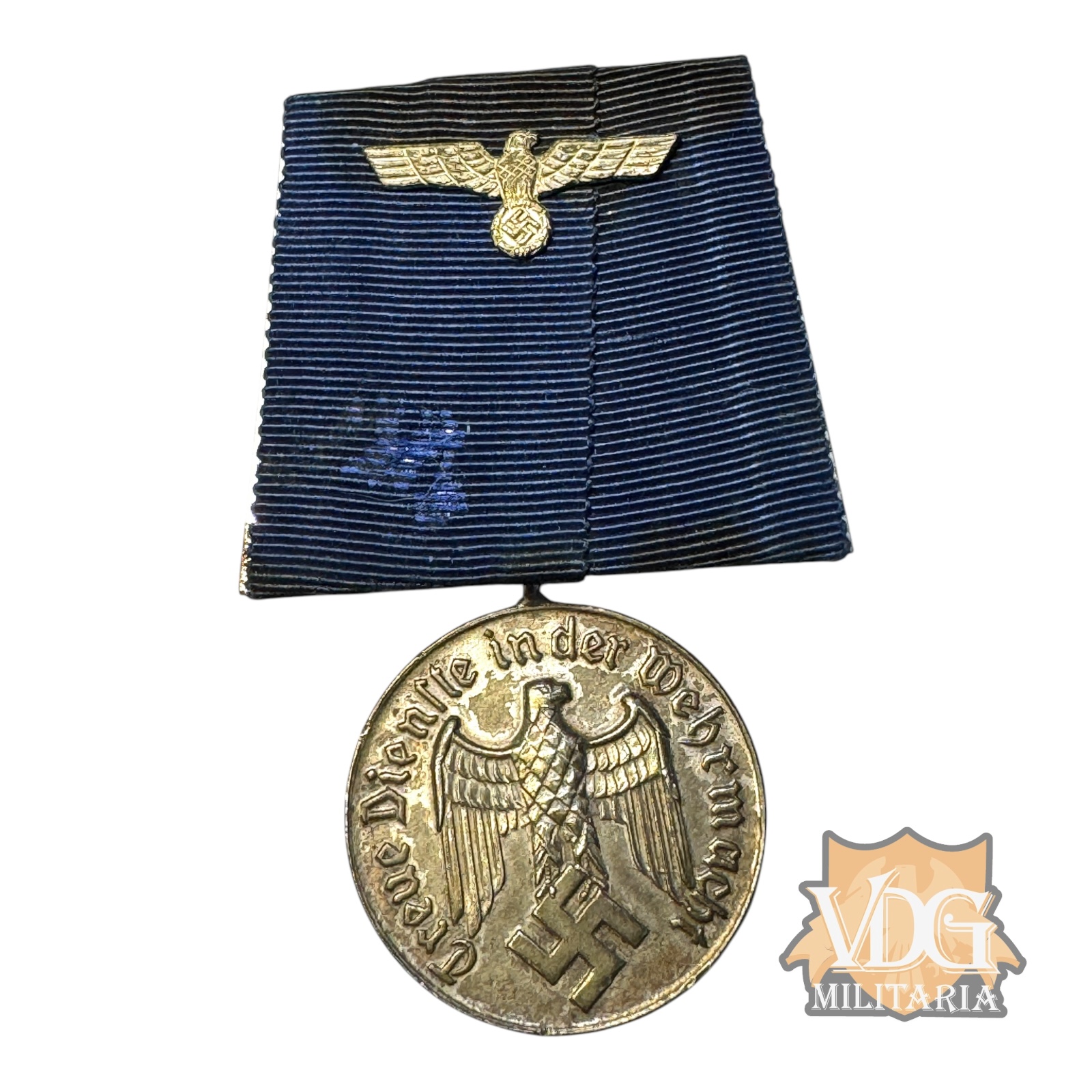 WW2 German Wehrmacht 4-Year Long Service Medal – Parade Mounted with Metal Eagle Device