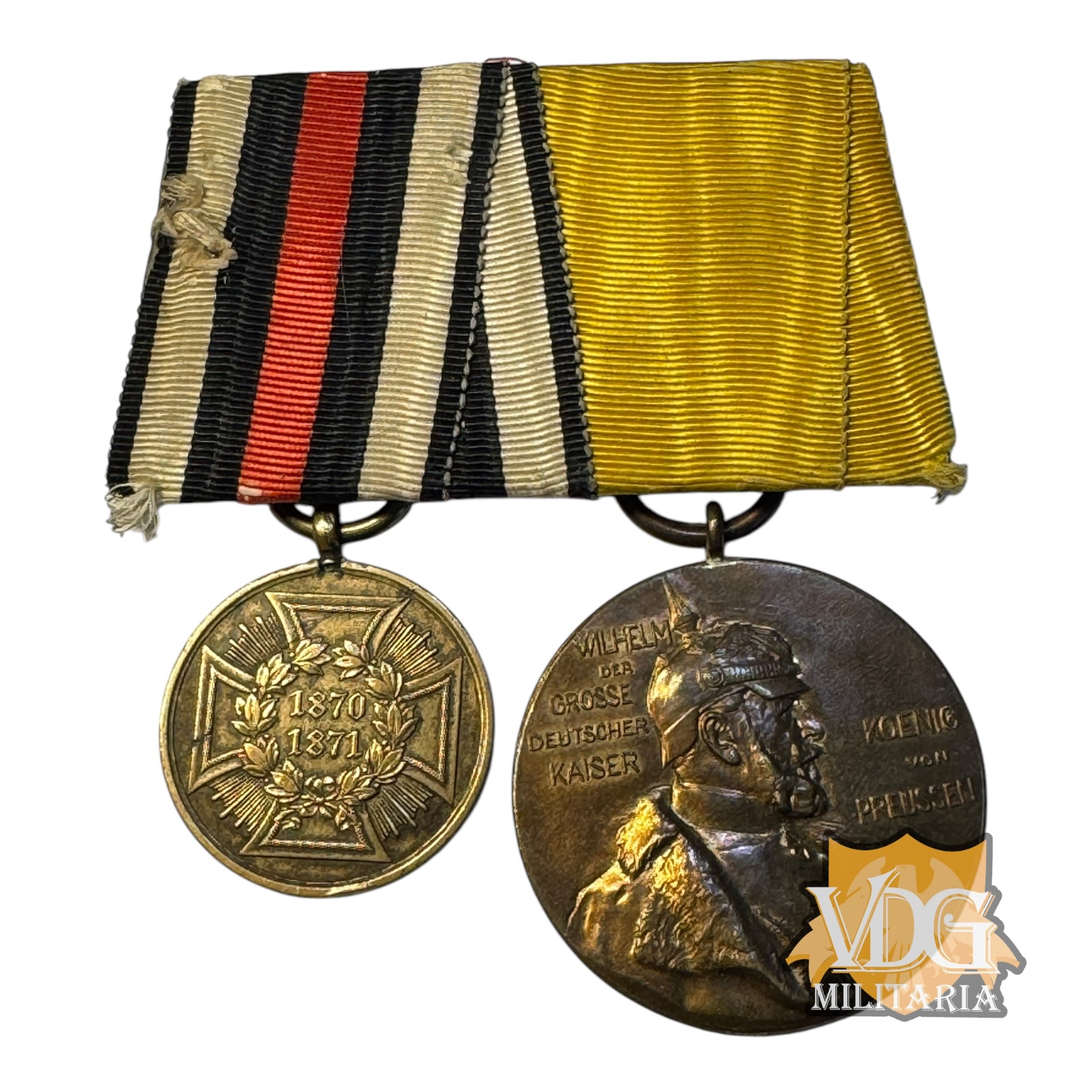 Imperial German 2-Medal Bar Franco-Prussian War 1870–71 & Wilhelm I Centenary 1897