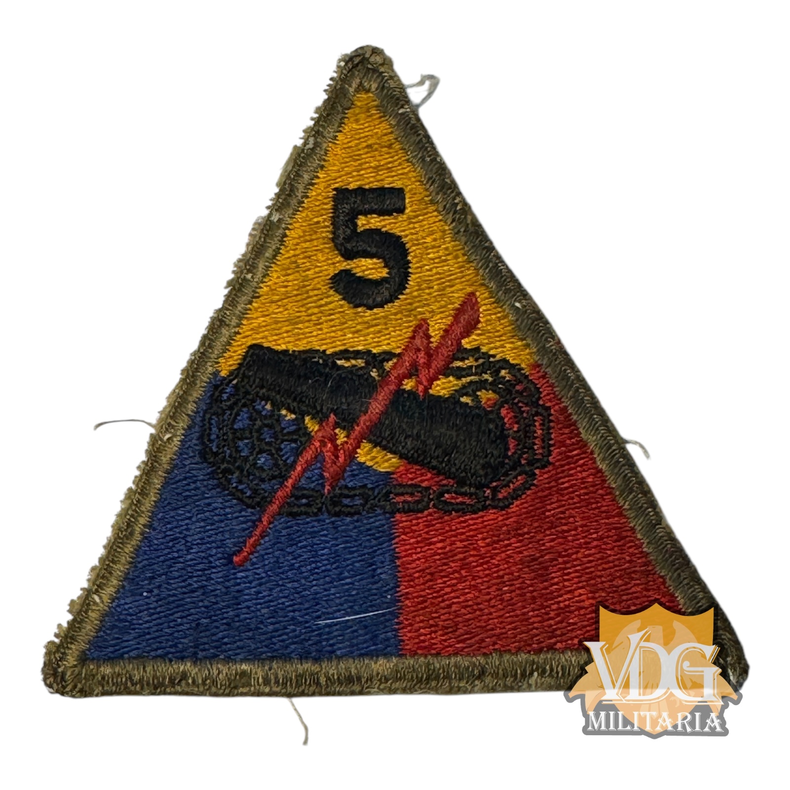 WW2 US Army 5th Armored Division Shoulder Sleeve Insignia Patch – Green Back