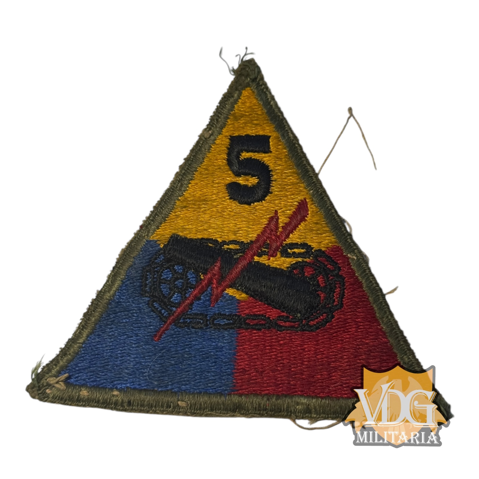 WW2 US Army 5th Armored Division Shoulder Sleeve Insignia Patch – Green Back
