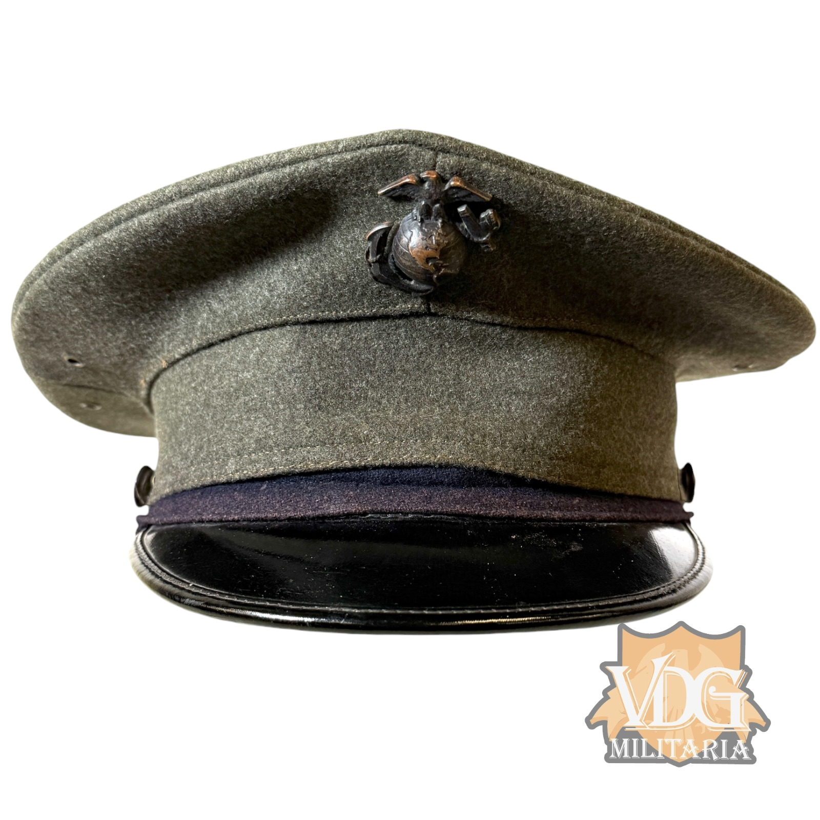 WW2 US Marine Corps Enlisted Green Service Cap with Bronze EGA - Oakland Retailer Marked Size 7 1/8