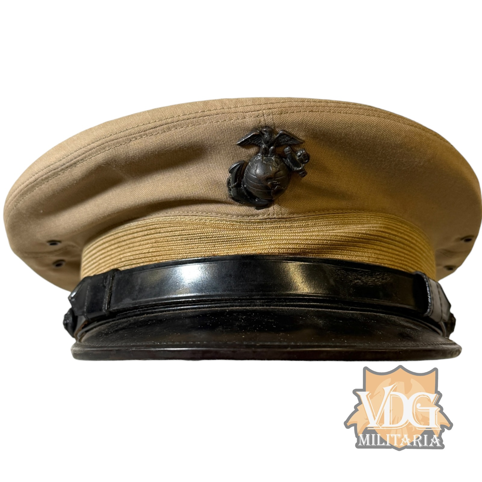WW2 US Marine Corps Officer Khaki Summer Service Cap with Quatrefoil - Berkshire Size 7