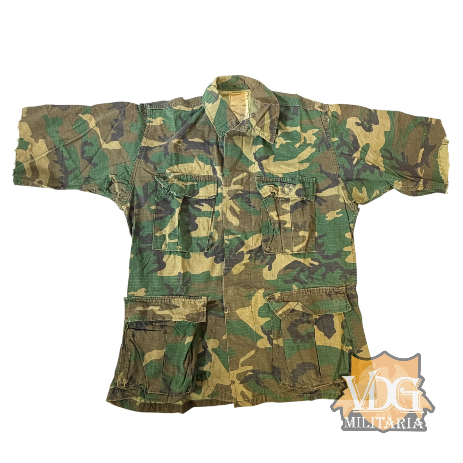 USMC ERDL Camouflage Jungle Jacket 1979 Contract Stenciled Eagle Globe and Anchor - Small