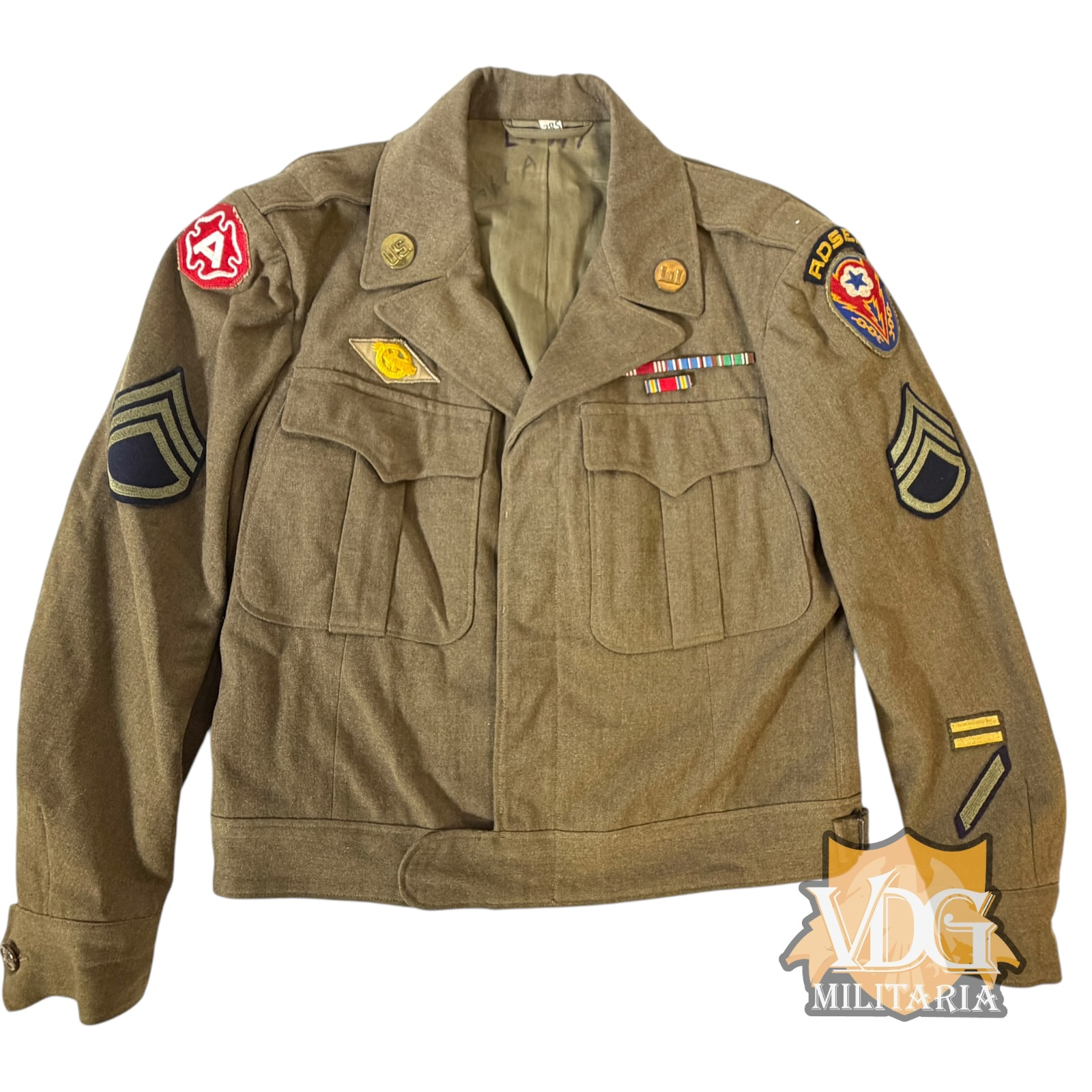 WW2 1944 US Army Ike Jacket Ninth Army with ADSEC Com Z Combat Patch Engineer Staff Sergeant Size 38S