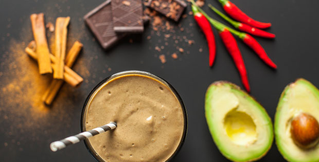 Mexican Chocolate Smoothie with avocado, chili, chocolate and cinnamon