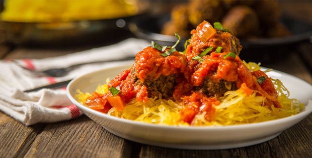 vegan Spaghetti Squash and Meatballs