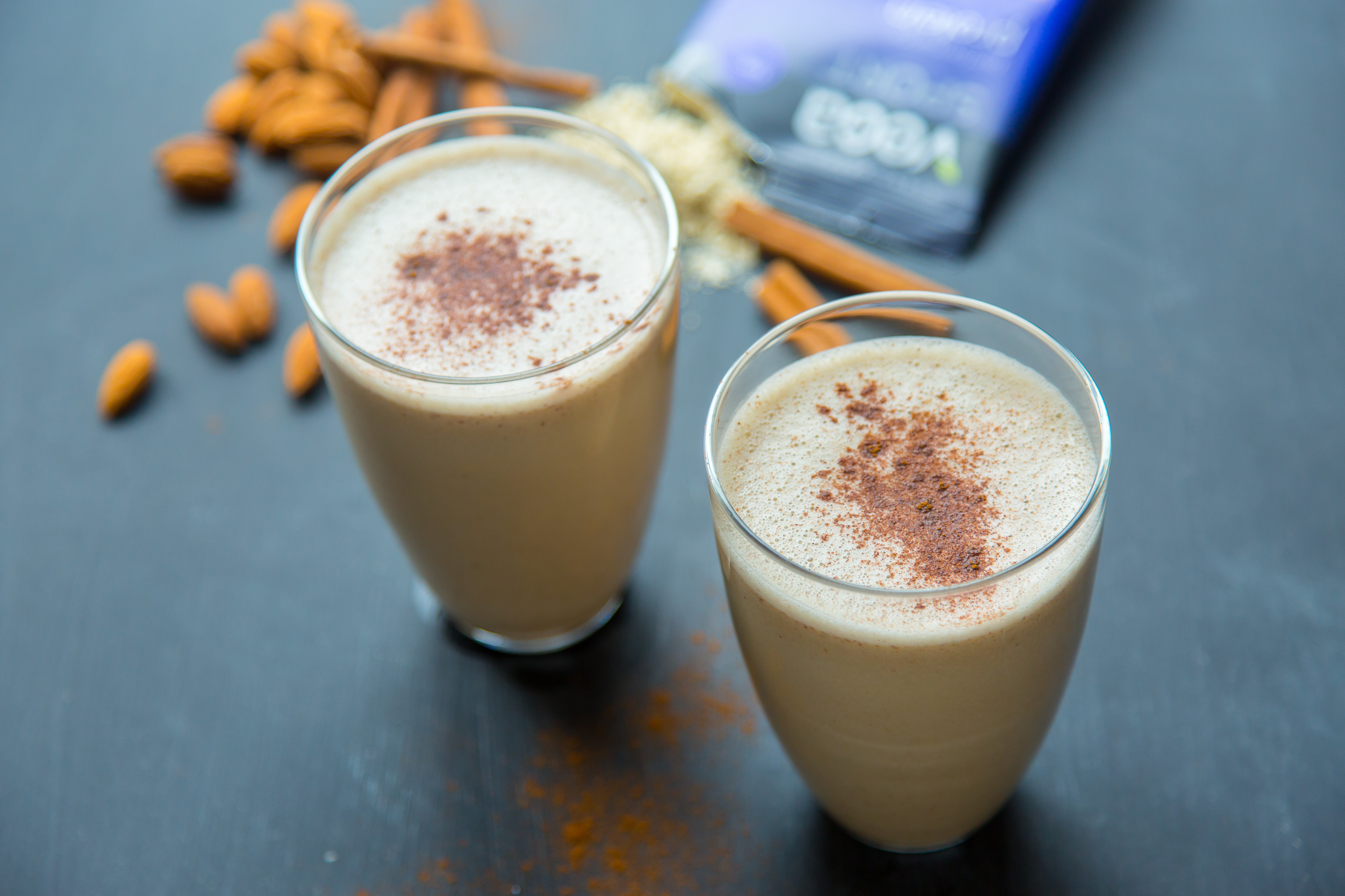 Horchata Protein Shakes with cinnamon on top