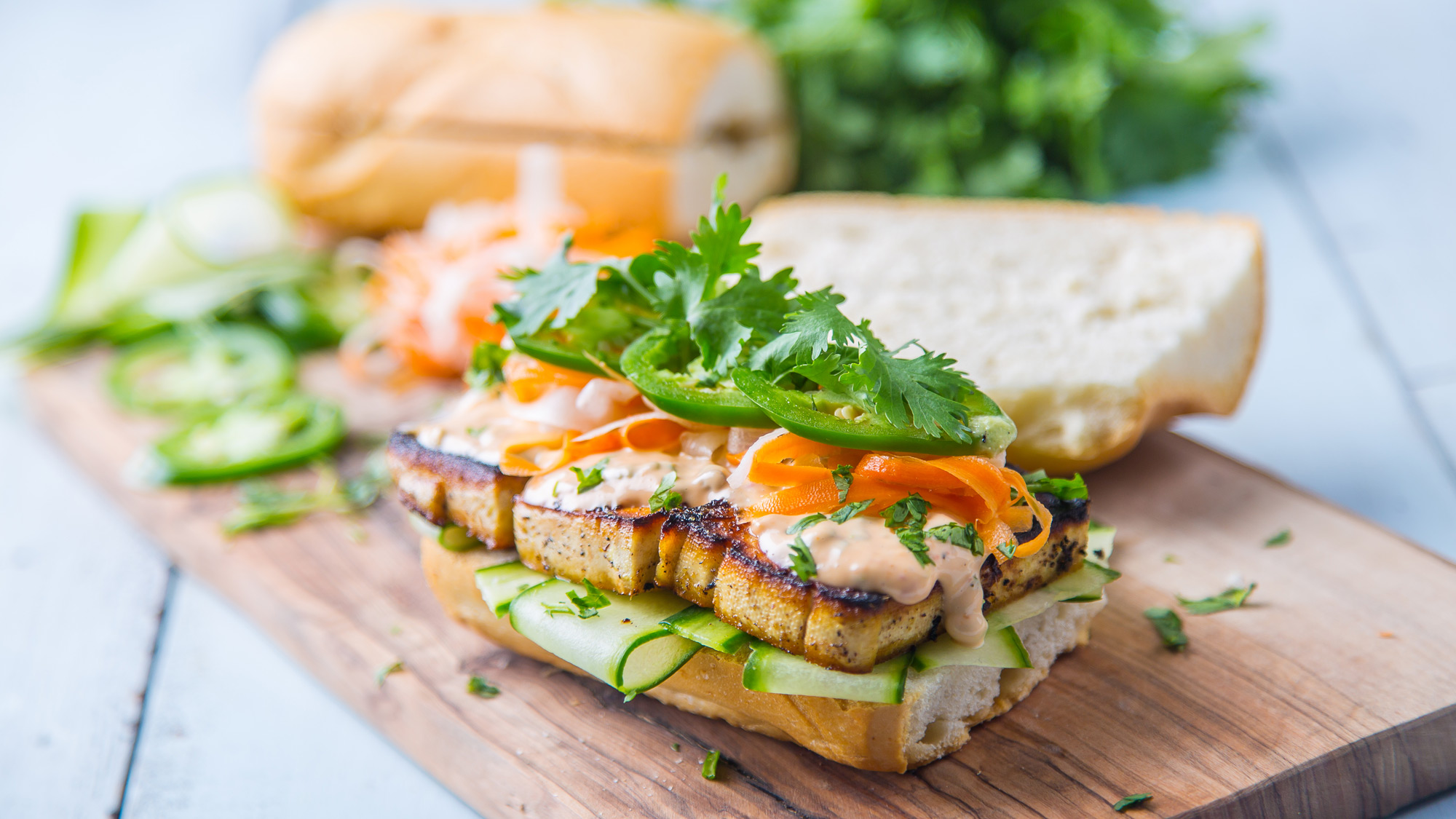 vegan tofu meal prep banh mi sandwich