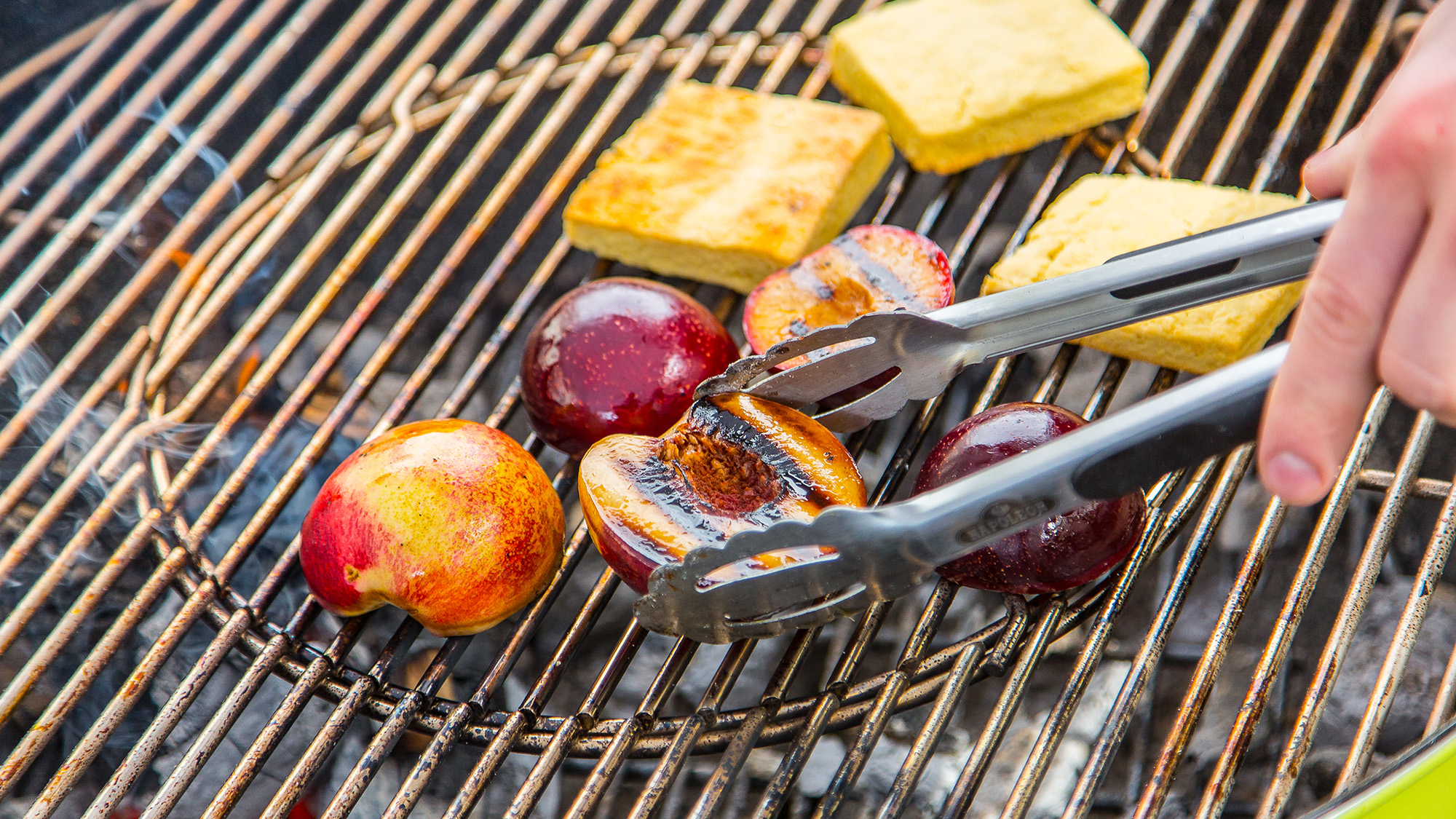 stone fruit shortbread being barbecued