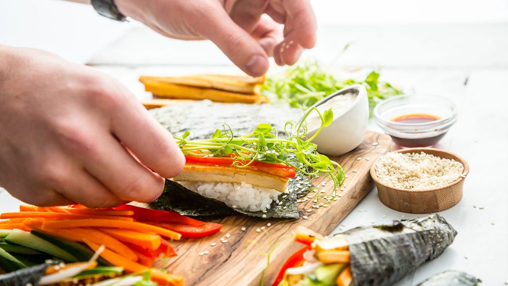 veggie sushi being prepared