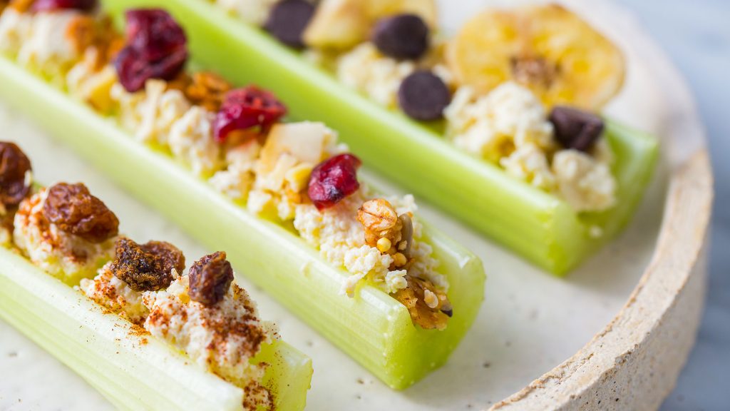 vegan ricotta on celery sticks