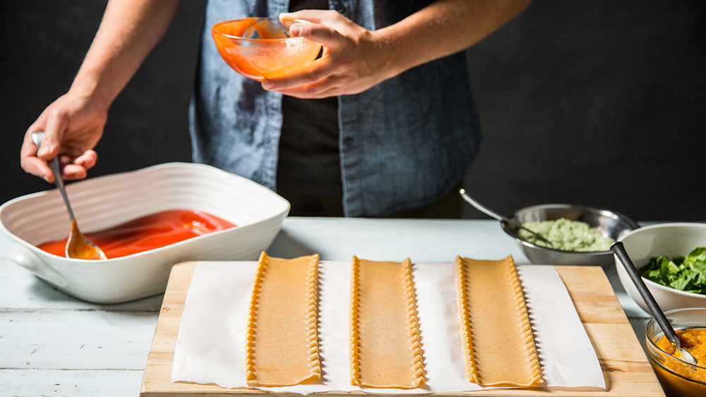 Vegan Lasagna Rolls being prepared