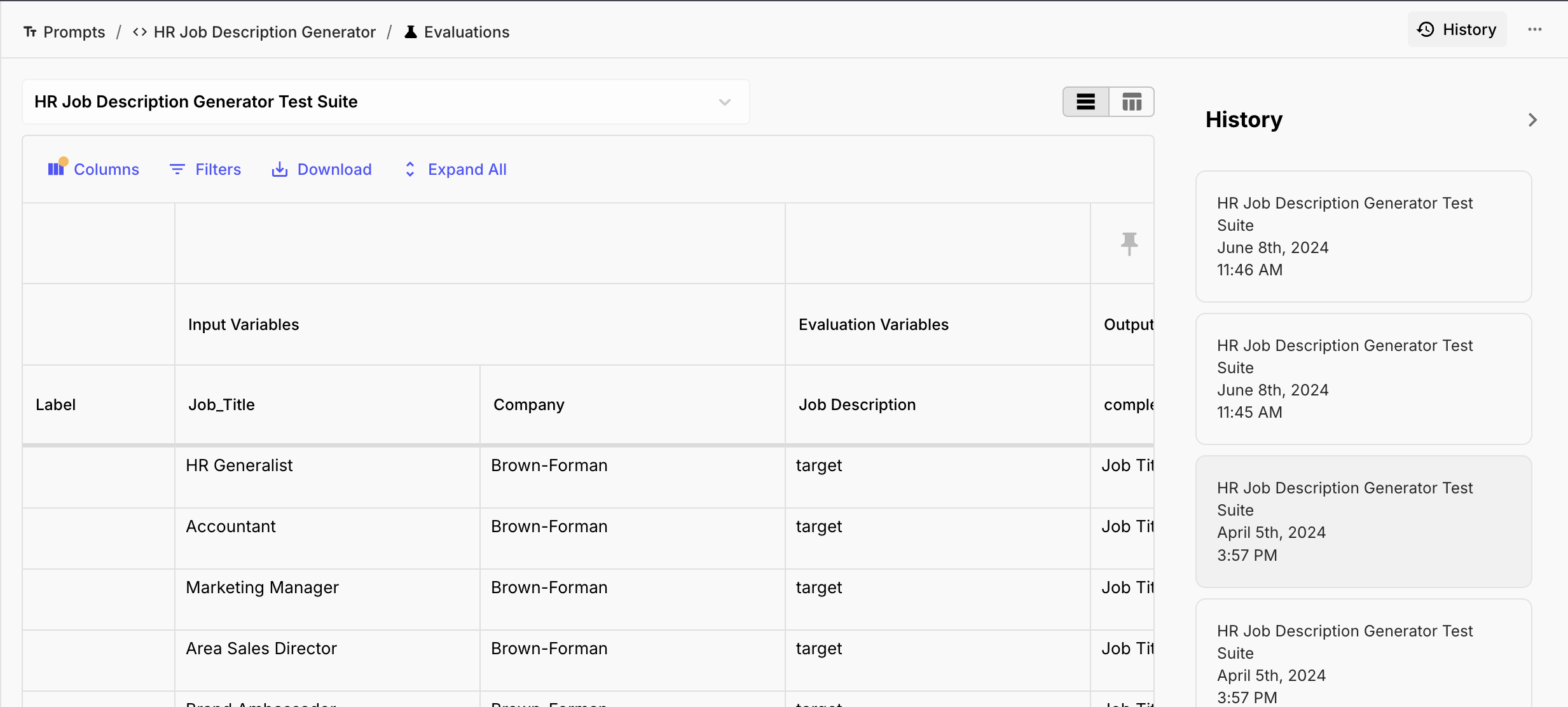 Evaluation Report History