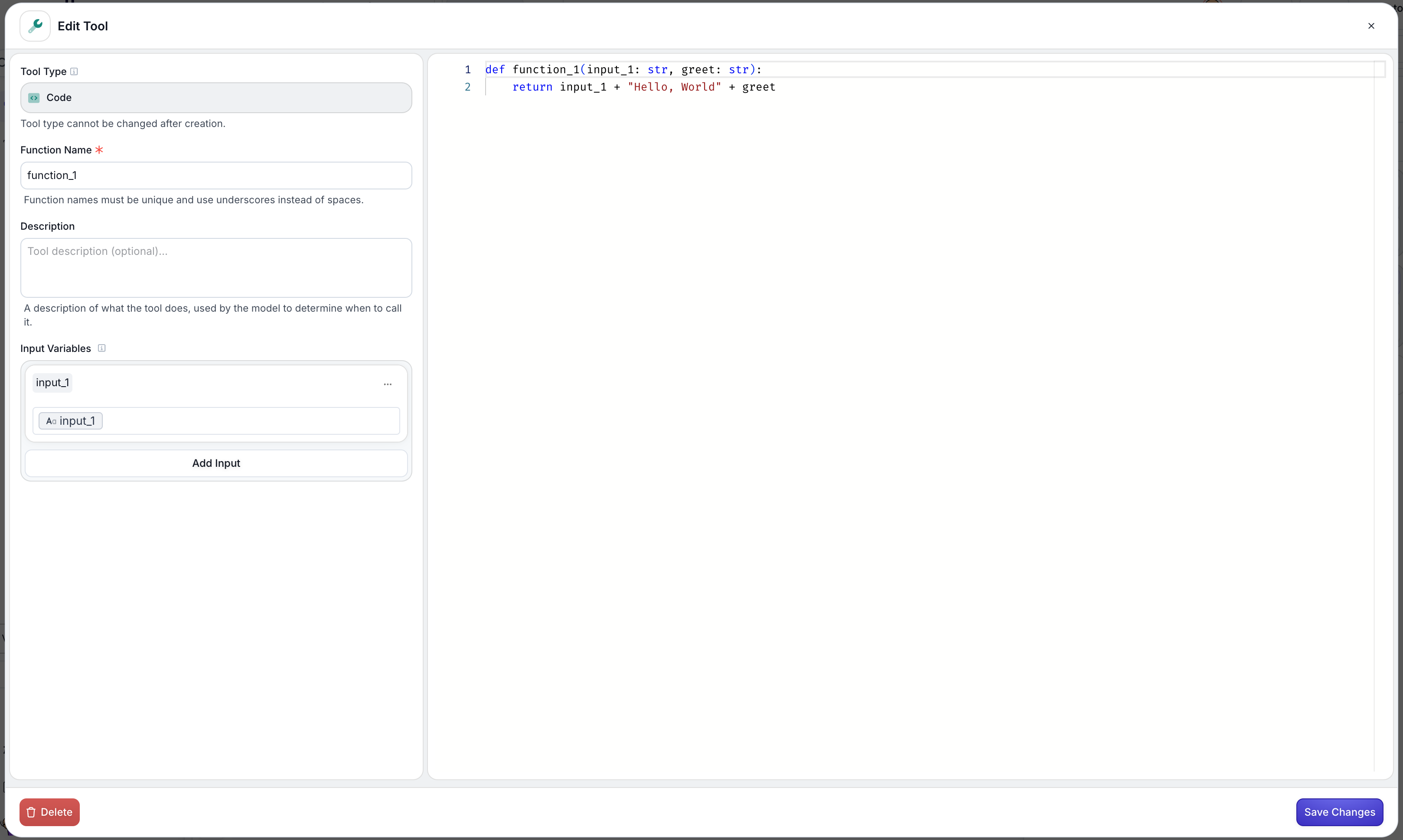 Code Tool Input