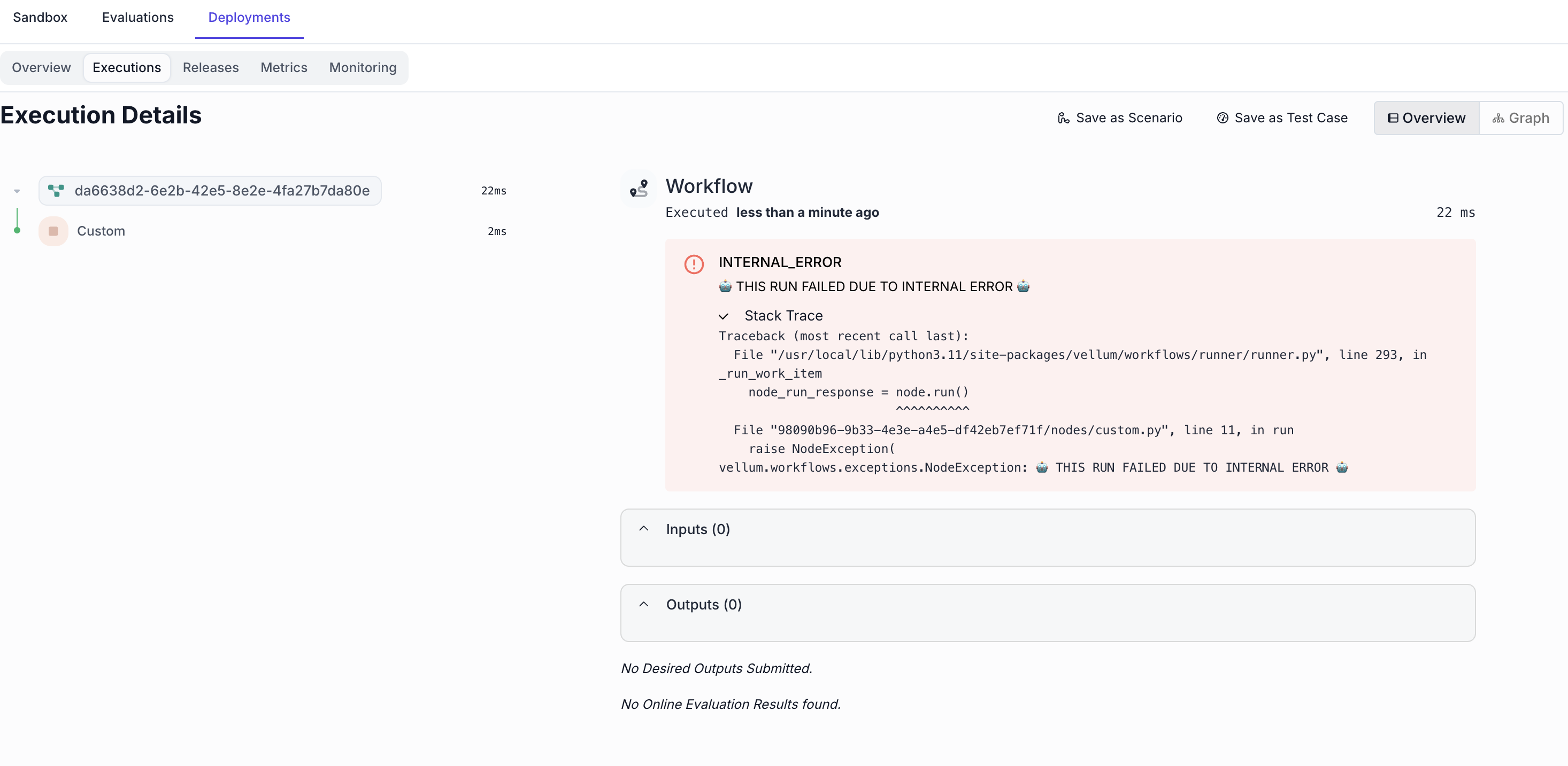 Stack Trace for Workflow Execution Errors