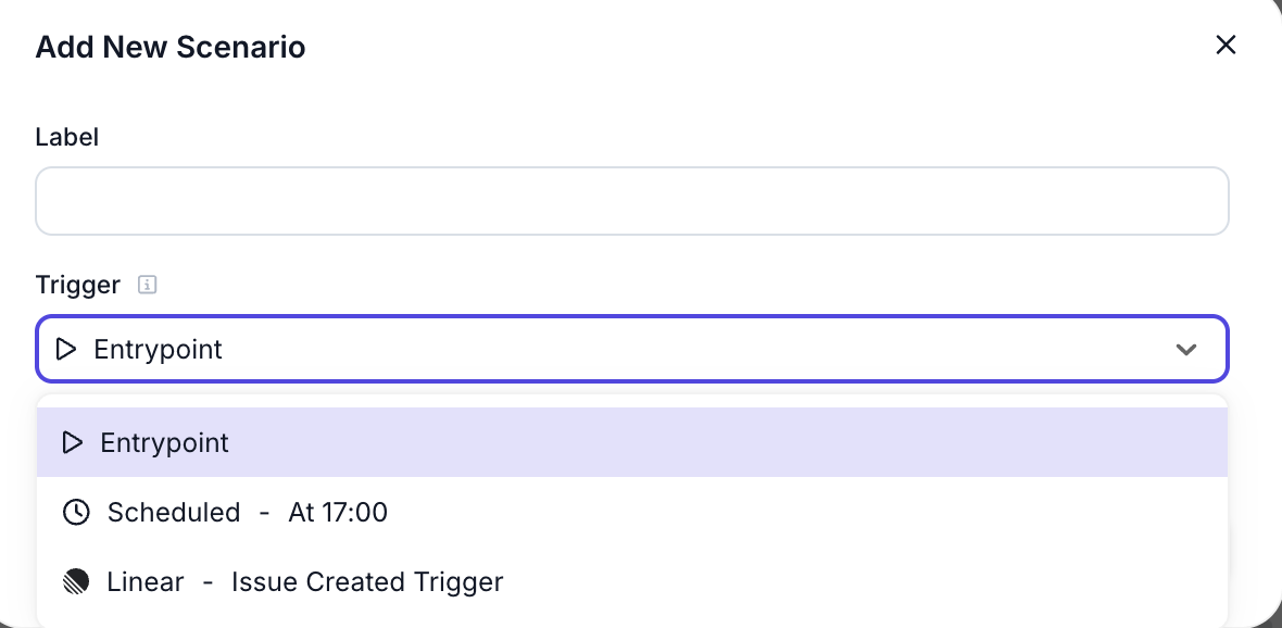 Add new Workflow Trigger Scenario