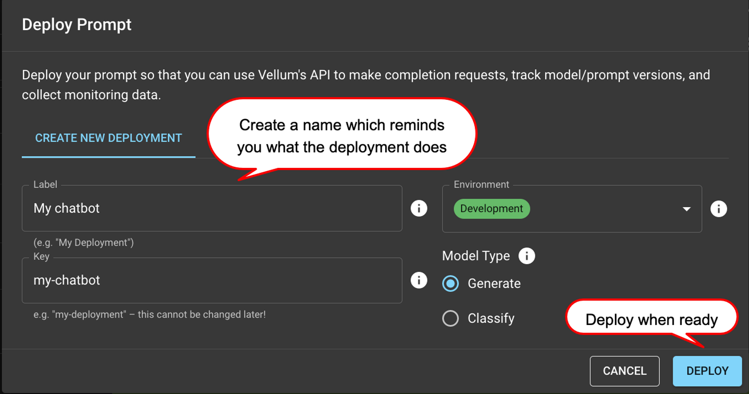 Deploy Prompt Options