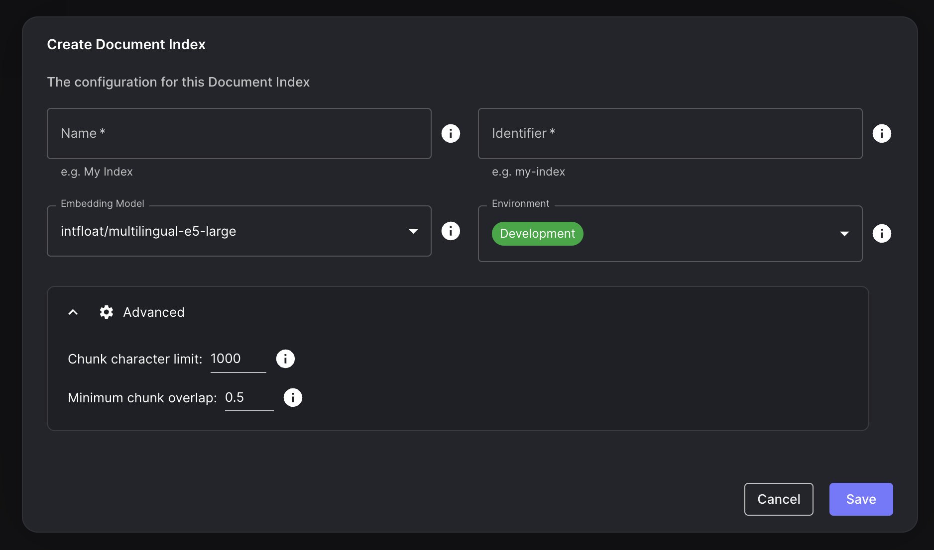 Document Index Chunk Settings