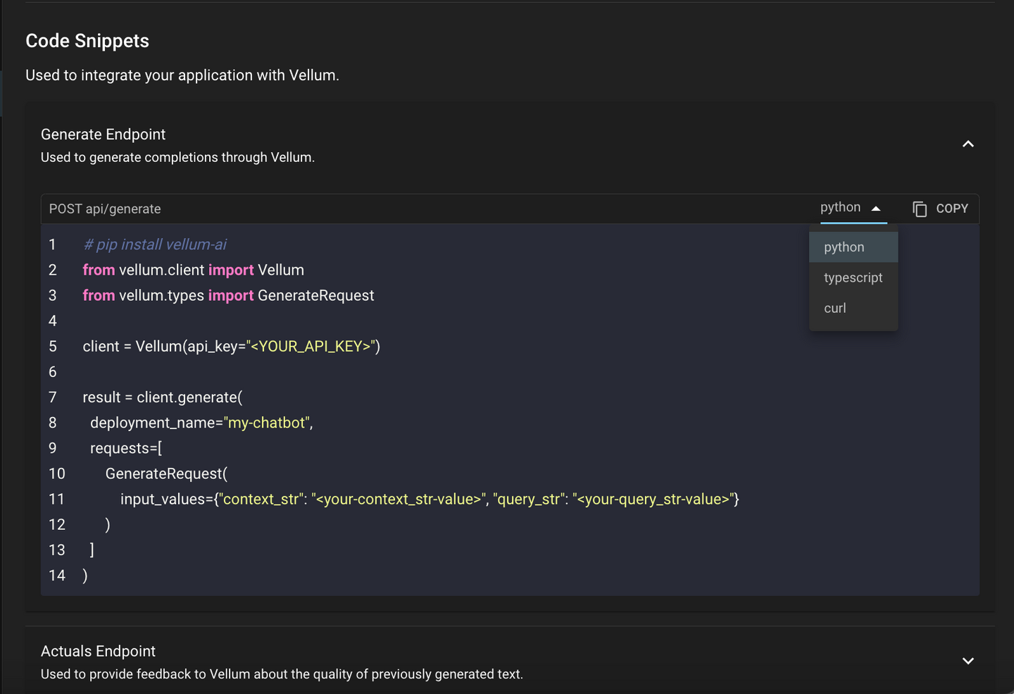 Generate API Code Snippet