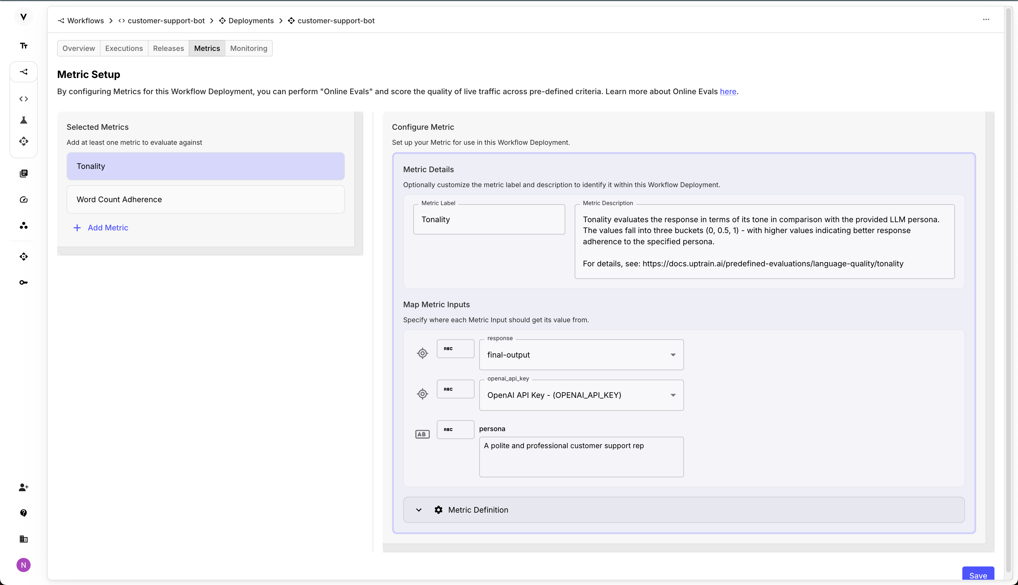 Configure Metrics for use in Online Evals