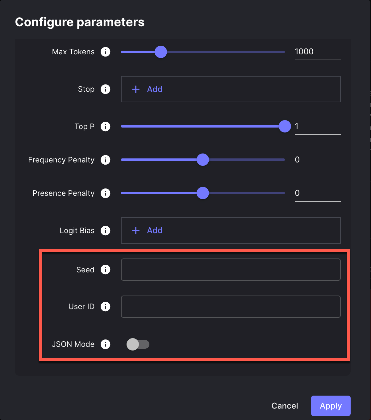 OpenAI Custom Parameters