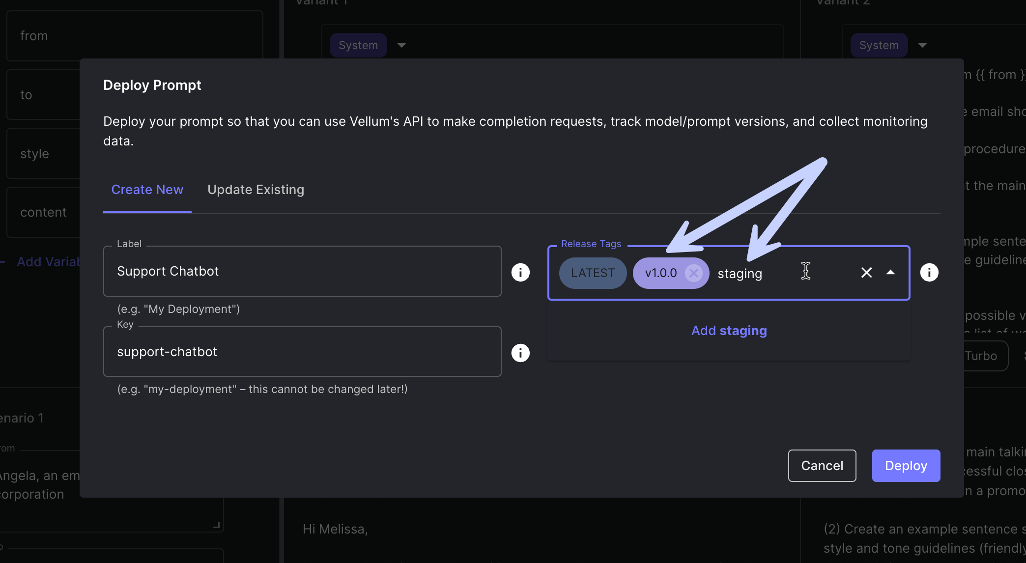 Creating Release Tags from Deploy Modal