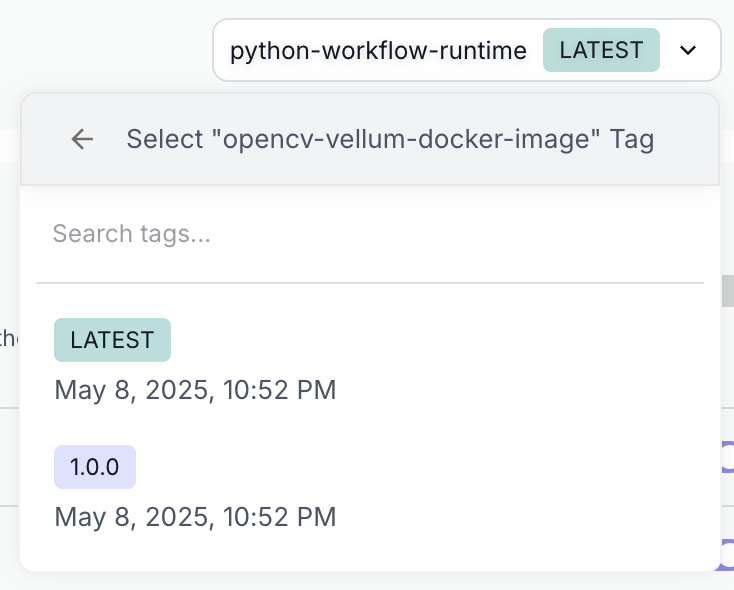 Selecting a specific Container Image tag