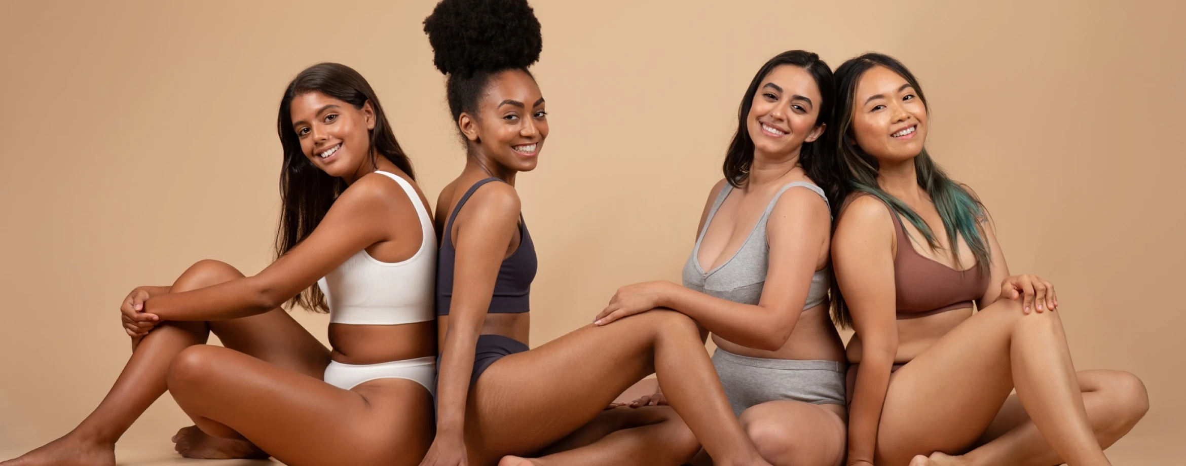 Diverse group of women in undergarments
